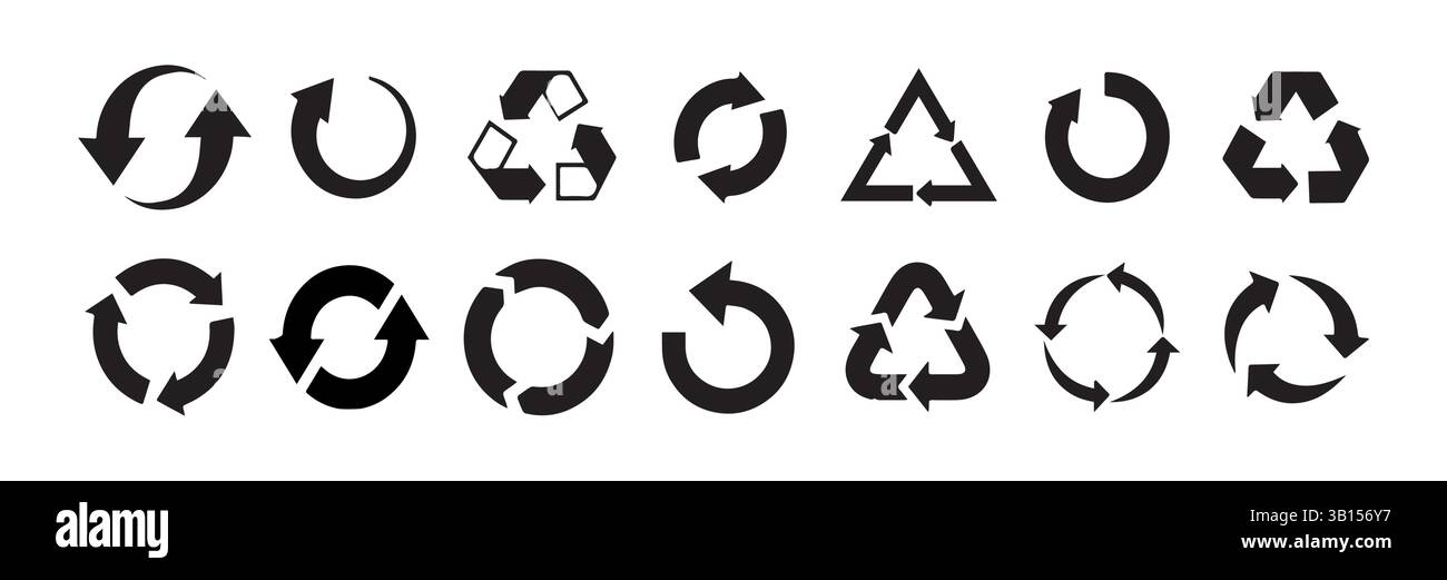Kreispfeilvektor, Symbolsatz. Flaches Symbol recyceln Sie das Pfeilsymbol im Web-Design. Symbole für Drehpfeile. Vektorabbildung eps 10 Stock Vektor