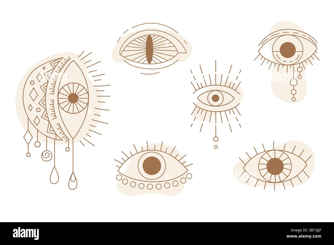 Set von Line Art himmlischen abstrakten mystischen Augen. Isolierte Vektordarstellung. Magisches himmlisches Hexensymbol. Freimaurersymbol. Esoterisches Boho-Design Stock Vektor