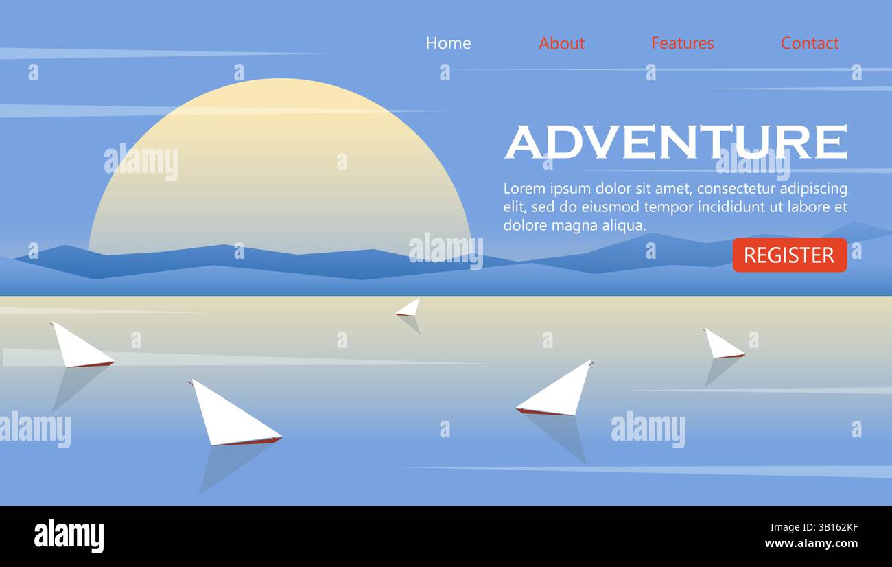 Reisebanner für Küstenlandschaften. Konzept-Website-Design für Reisebüros. Fjord flache Naturlandschaft Stock Vektor
