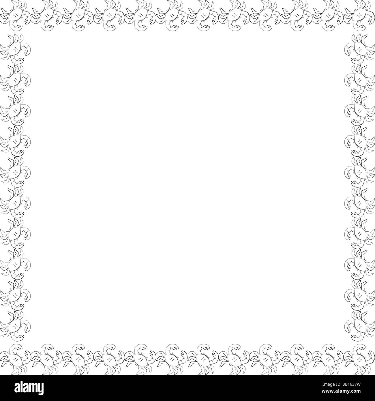 Krabbenrahmen. Farbenfrohe Marineschablone mit Doodle. Quadratischer Rahmen mit leerem Platz für Ihren Text Stock Vektor