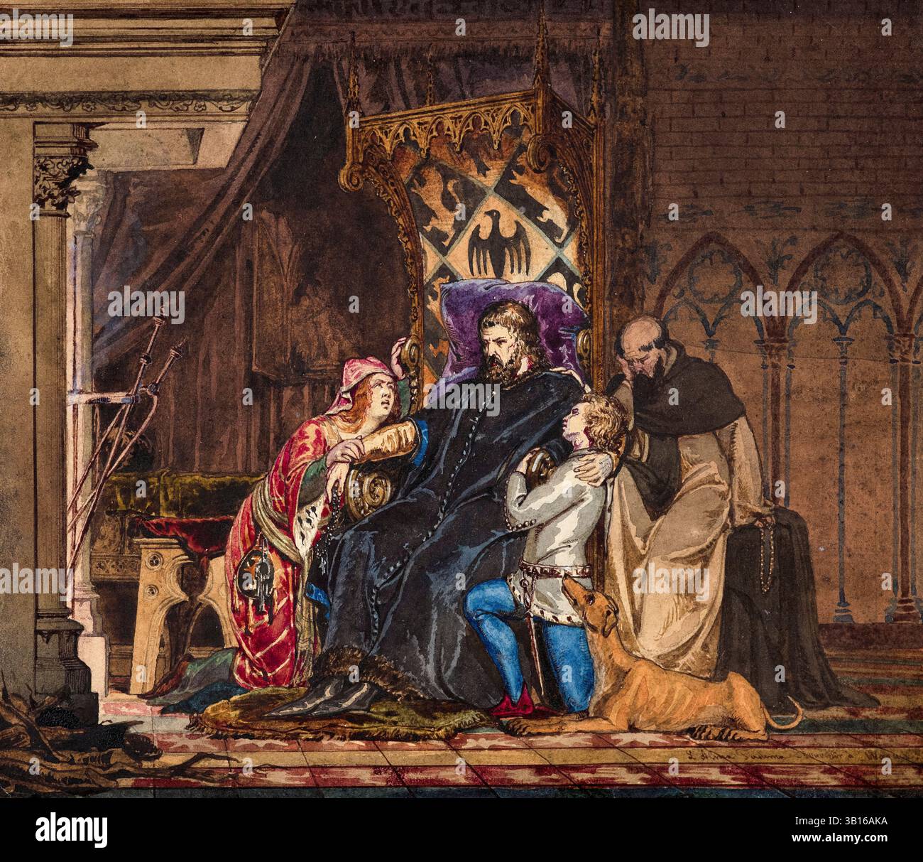 Sir Lawrence Alma Tadema, Friedrich Barbarossa lernte von seiner Exkommunikation, Aquarellmalerei mit Gouache, 1836 Stockfoto