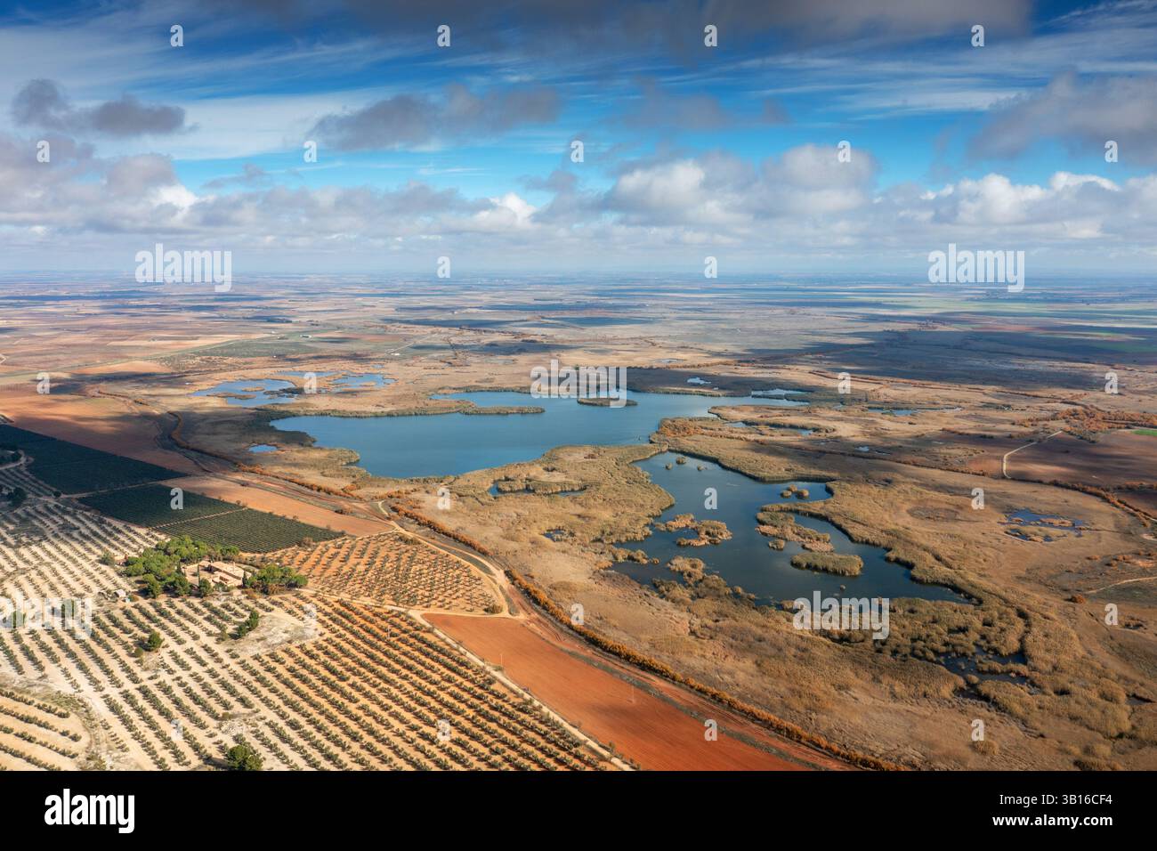 Laguna de Tatay in La Mancha, Luftaufnahme, Spanien, Castilla-La Mancha, La Mancha, Villacanas Stockfoto