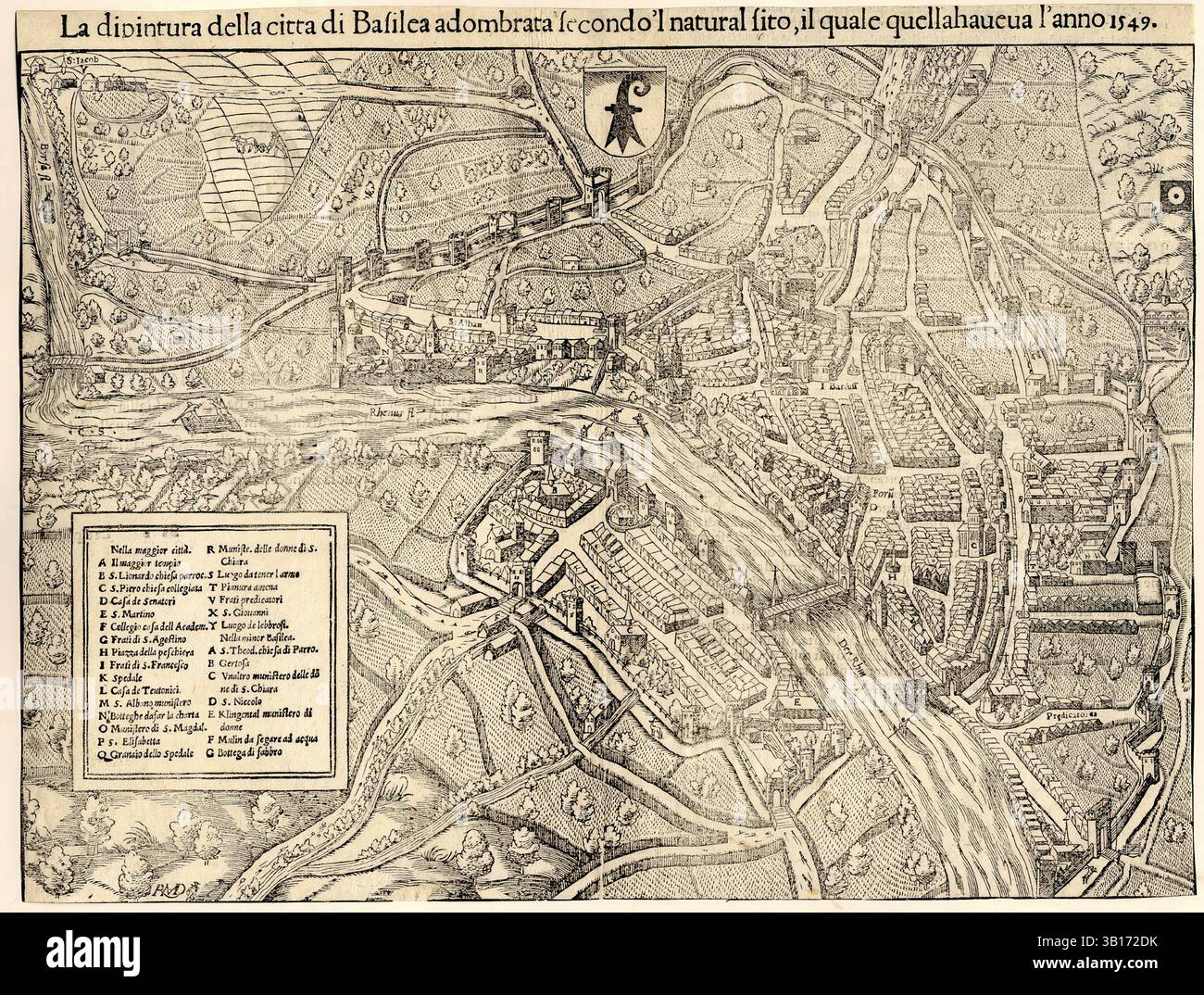 Stadtplan Basel um 1549, Schweiz, Nachbildung eines Modells aus dieser Zeit, historisch, digital aufgewertet Stockfoto