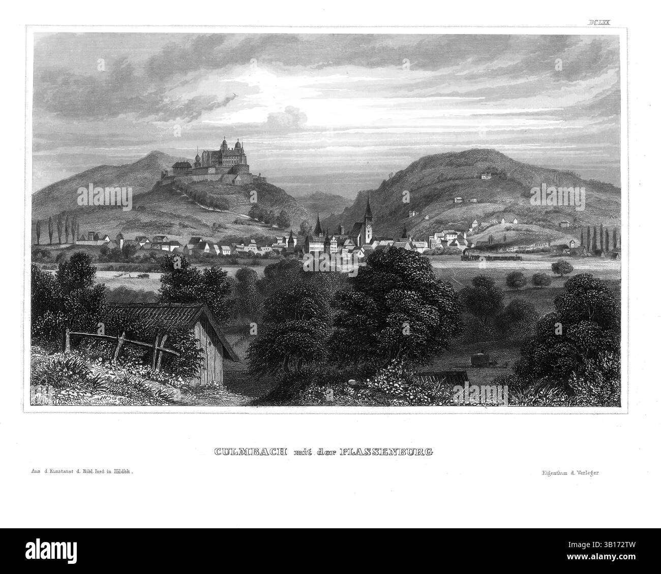 Kulmbach und Schloss Plassenburg, 19. Jahrhundert, Oberfranken, Bayern, Deutschland Reproduktion eines historischen Originals, digital aufgewertet Stockfoto