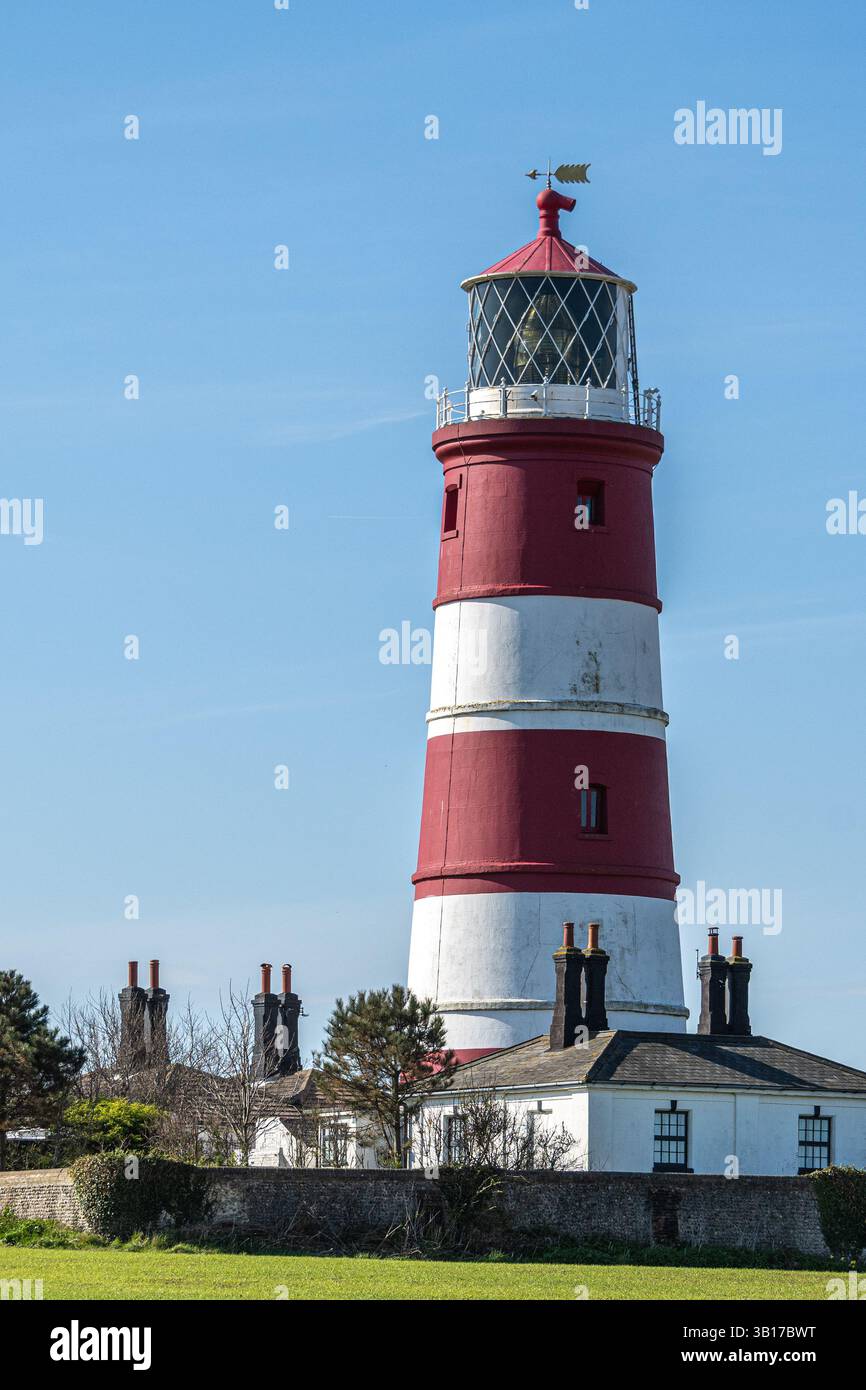 Happisburgh Lighthouse, der älteste Leuchtturm in East Anglia, Norfolk, England Stockfoto