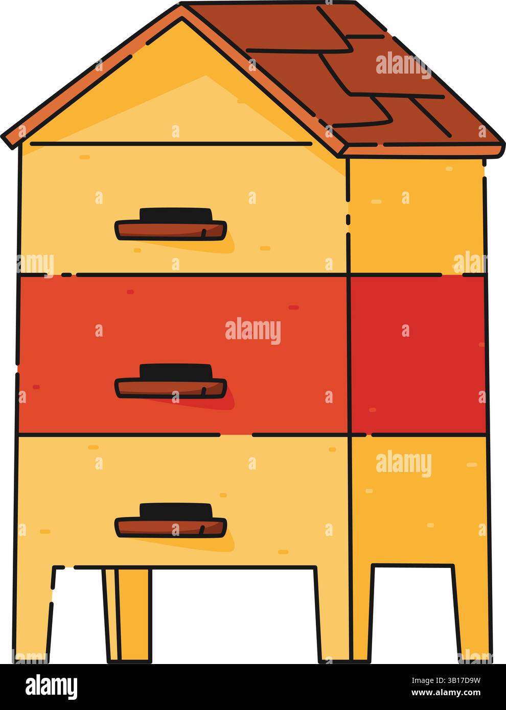 Haus für Bienen Vektor Illustration. Cartoon niedlicher Bienenstock für Honigbienen, mehrere Eingänge Stock Vektor