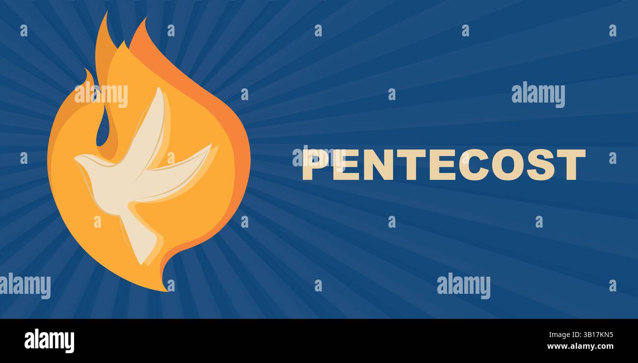 Pfingsttaubenflamme Heiliger Geist Feuersymbol christliche Religion Pfingstfeier. Banner Stock Vektor