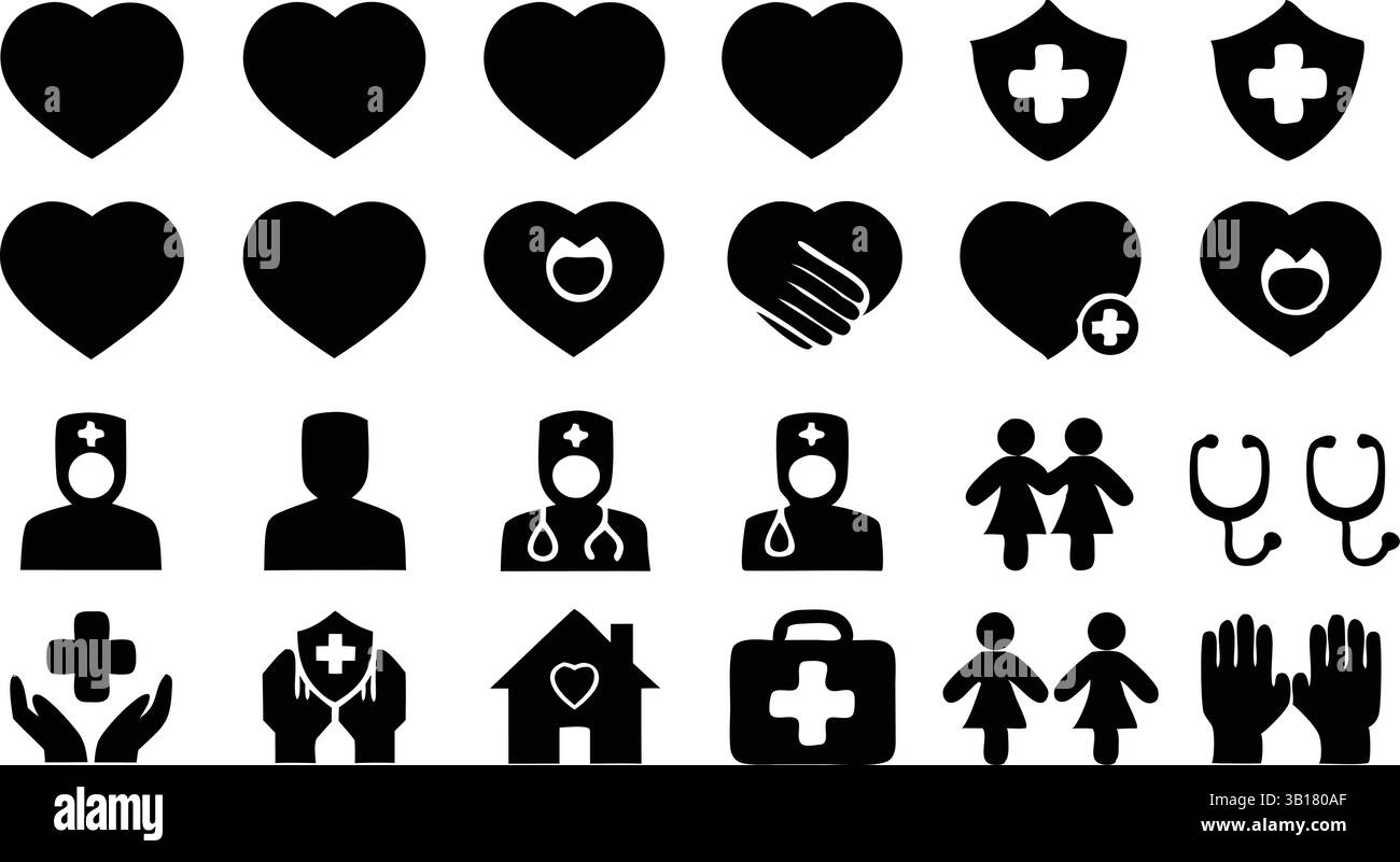 Bunte erhobene Hände mit Herzen – vielfältige Community Unity Vector Konzept Medizin und Gesundheitswesen Stock Vektor