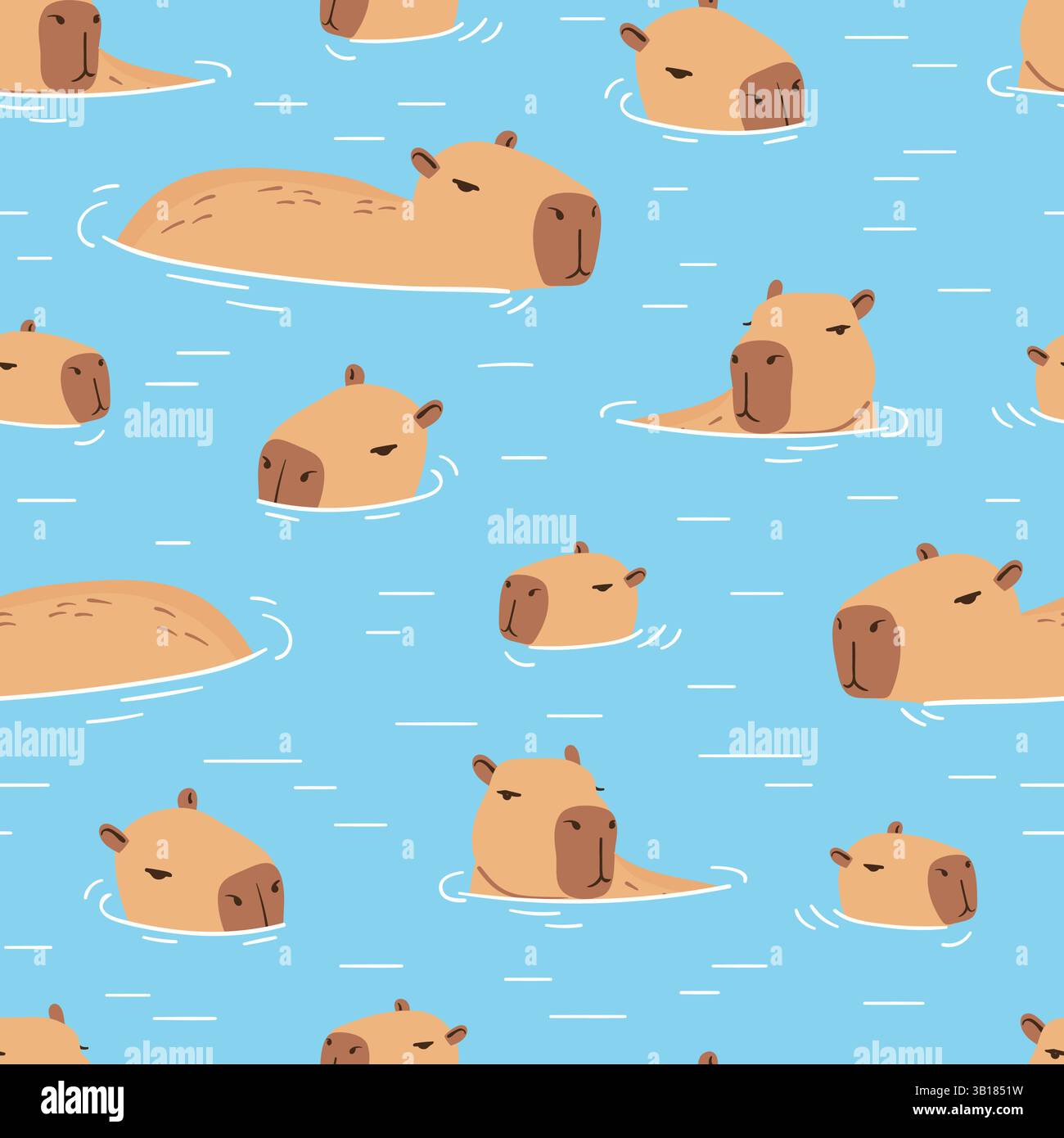 Schwimmendes Capybara-Muster. Vektor-Illustration mit Capybaras im Teich Stock Vektor