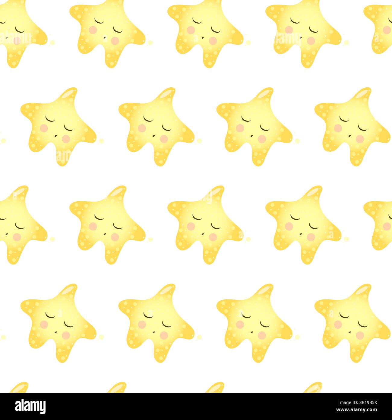 Nahtloses Muster mit süßem Kawaii-Schlafstern. Stock Vektor