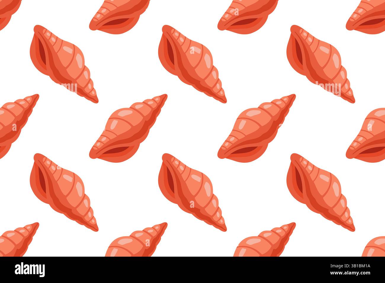 Nahtloses Muschelmuster im Sommer. Cartoon rote Spirale Muschelvektor wiederholen Hintergrund Stock Vektor