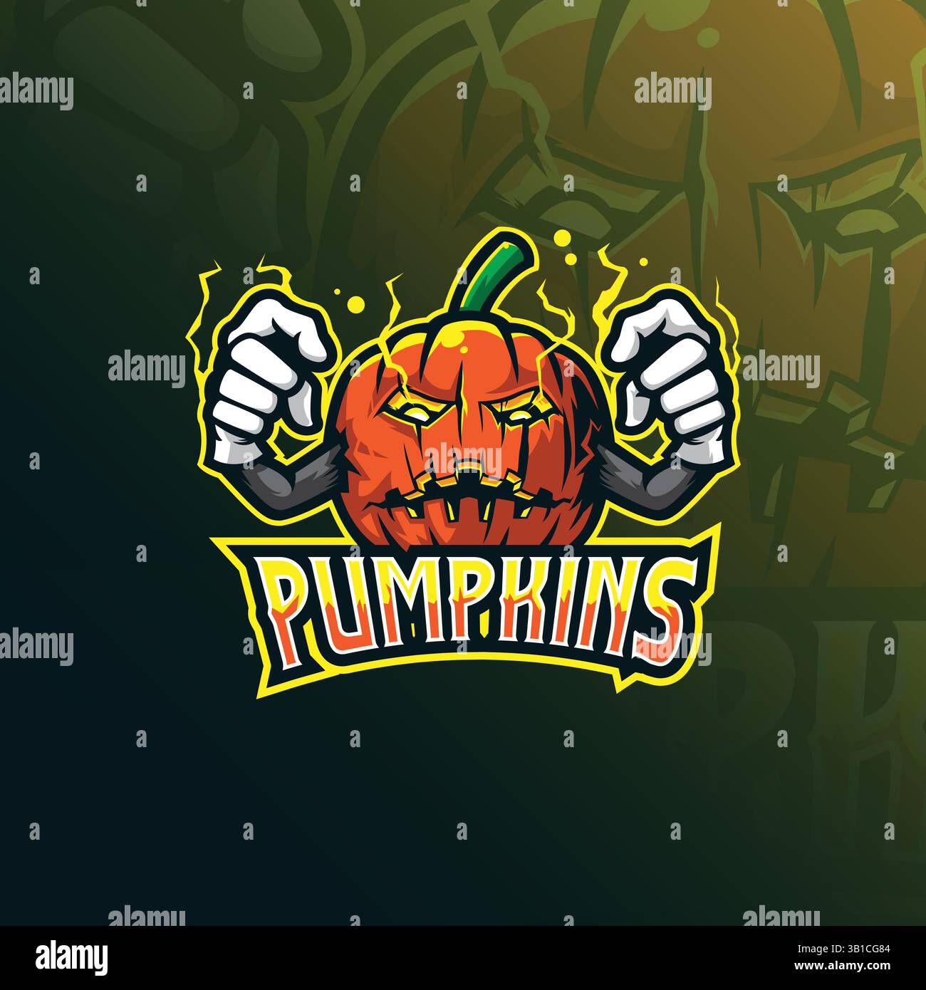 Kürbis Maskottchen Logo Design Vektor mit modernem Illustrationskonzept Stil für Abzeichen, Emblem und T-Shirt Druck. Illustration wütender Kürbisse. Stock Vektor