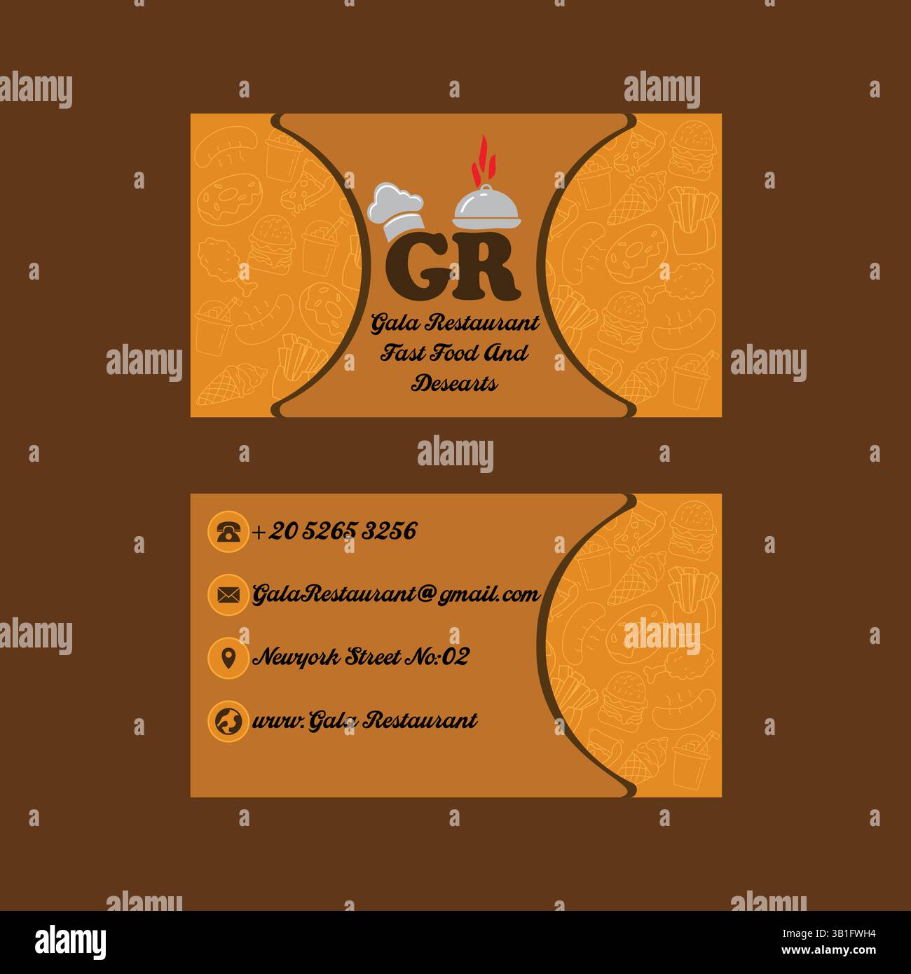 Professionelles Design Der Visitenkarte Für Gala-Restaurant – Vorlage Für Das Branding Von Fast Food Und Desserts Stock Vektor