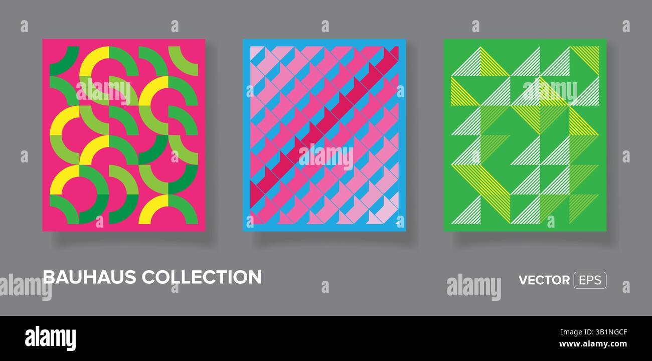 Abstrakte Hintergründe für geometrische Muster des bauhauses, minimalistische geometrische Designs mit einfachen Formen und Elementen Stock Vektor