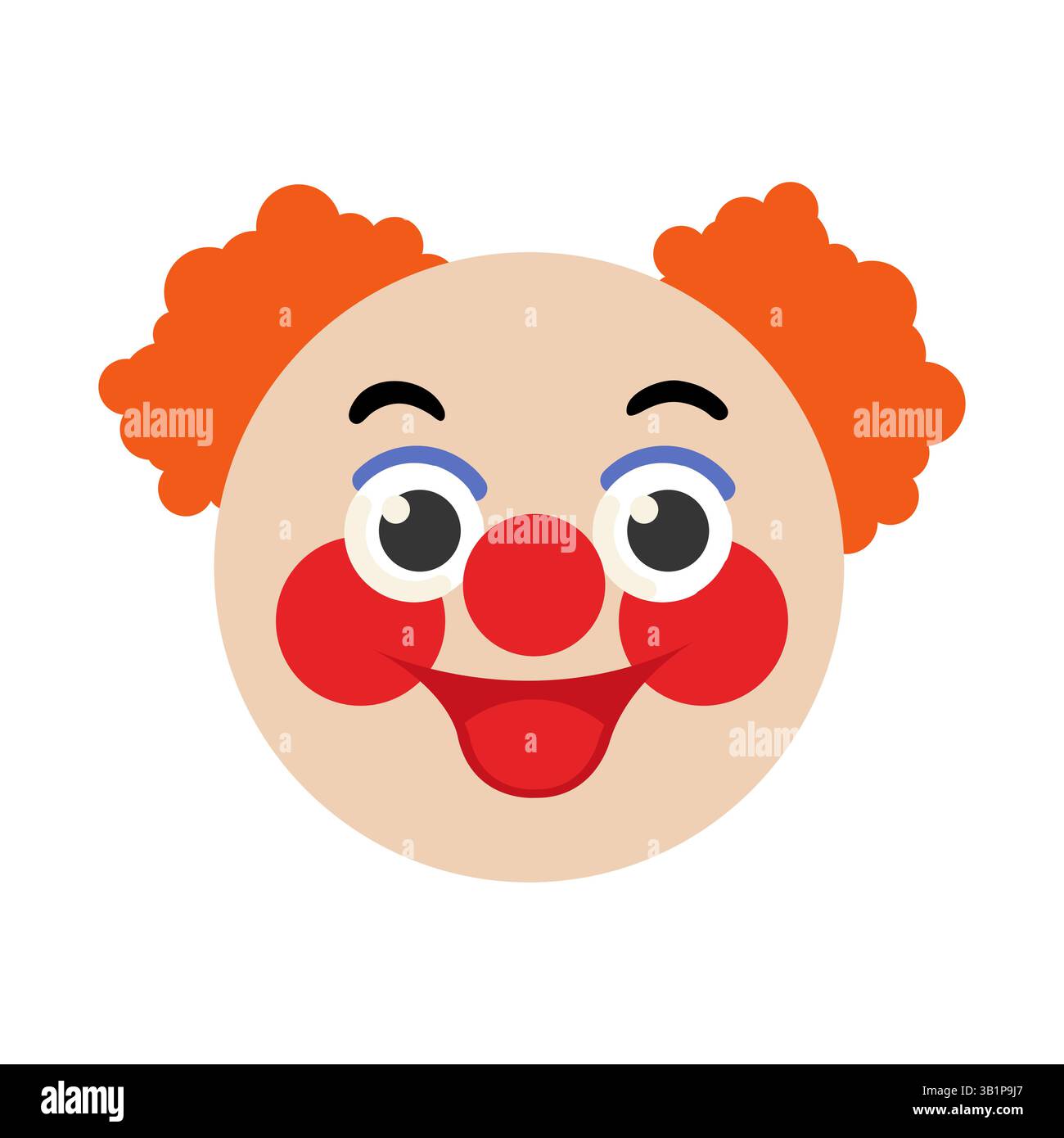 Fröhliches Clowngesicht mit roter Nase und orangefarbenen Haaren für festliche Feiern Stock Vektor