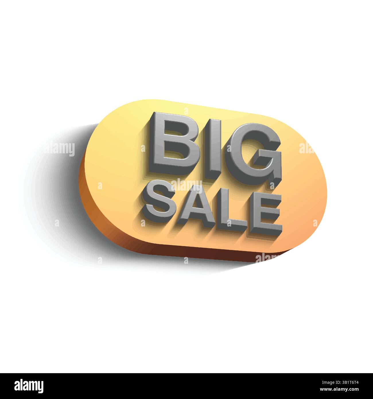 „BIG SALE“ in fettem, grauem 3D-Text auf einem ovalen goldenen Hintergrund mit Verlaufseffekt. Stock Vektor