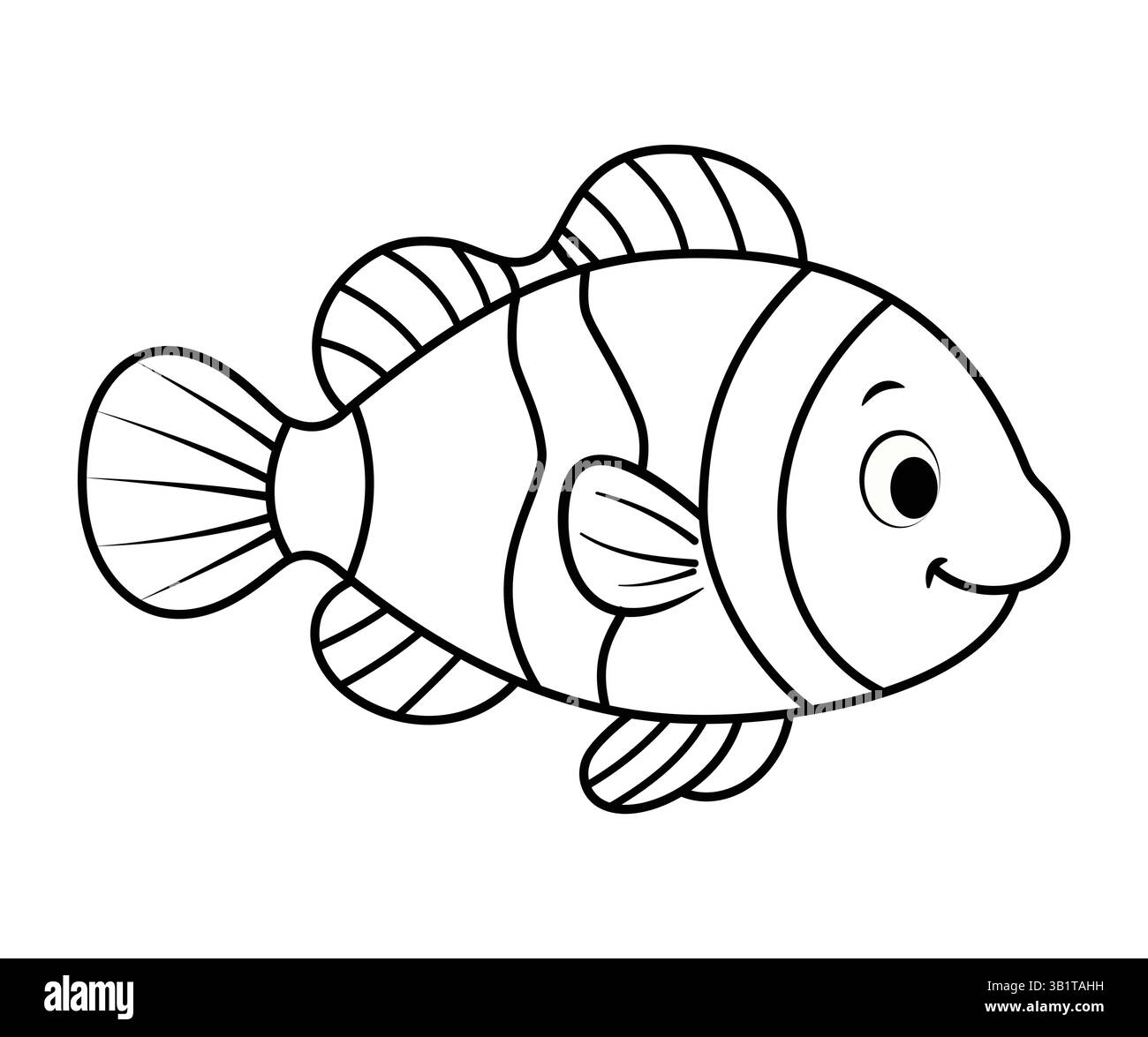 Fischtier farbloser Zeichentrick. Umrissene Abbildung mit dünner schwarzer Linie. Stock Vektor