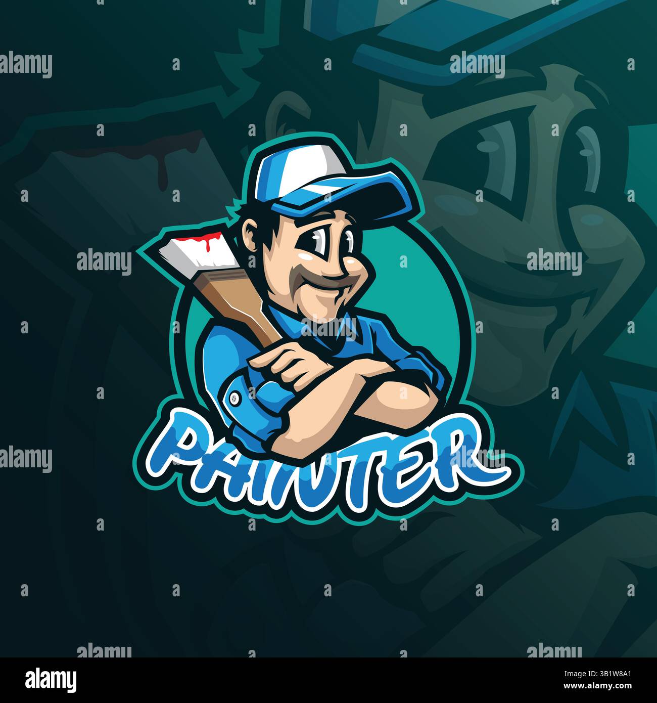 Maler Maskottchen Logo Design Vektor mit moderner Illustration Konzept Stil für Abzeichen, Emblem und T-Shirt Druck. Illustration des intelligenten Malers. Stock Vektor