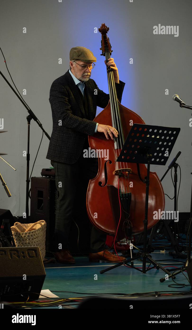 Ein Jazzmusiker, der Kontrabass spielt, Großbritannien Stockfoto