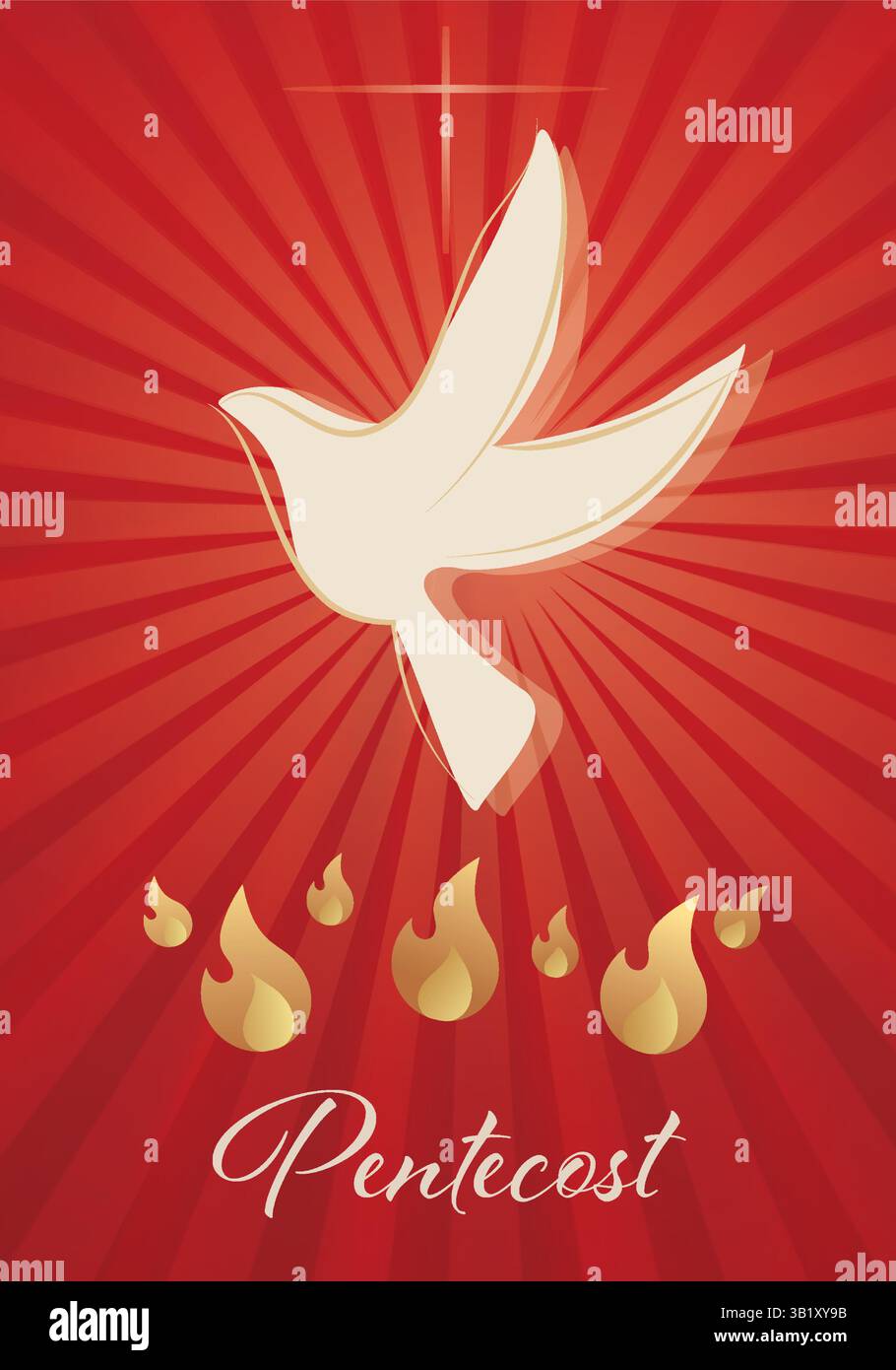 Pfingsttaubenflamme Heiliger Geist Feuersymbol christliche Religion. Roter Hintergrund Stock Vektor