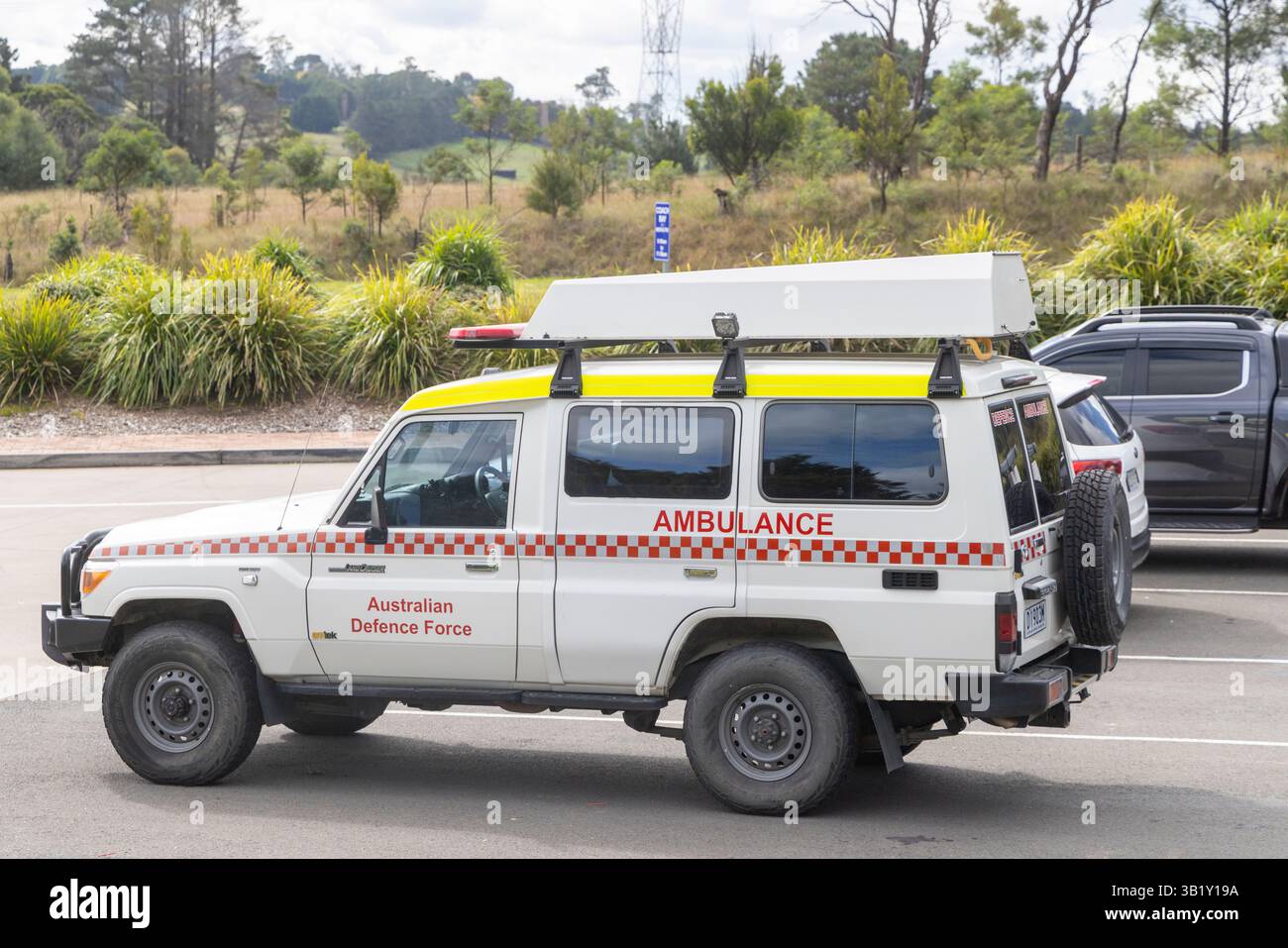 Australisches Ambulanzfahrzeug, ein Toyota Landcruiser Truppentransporter, New South Wales, Australien Stockfoto