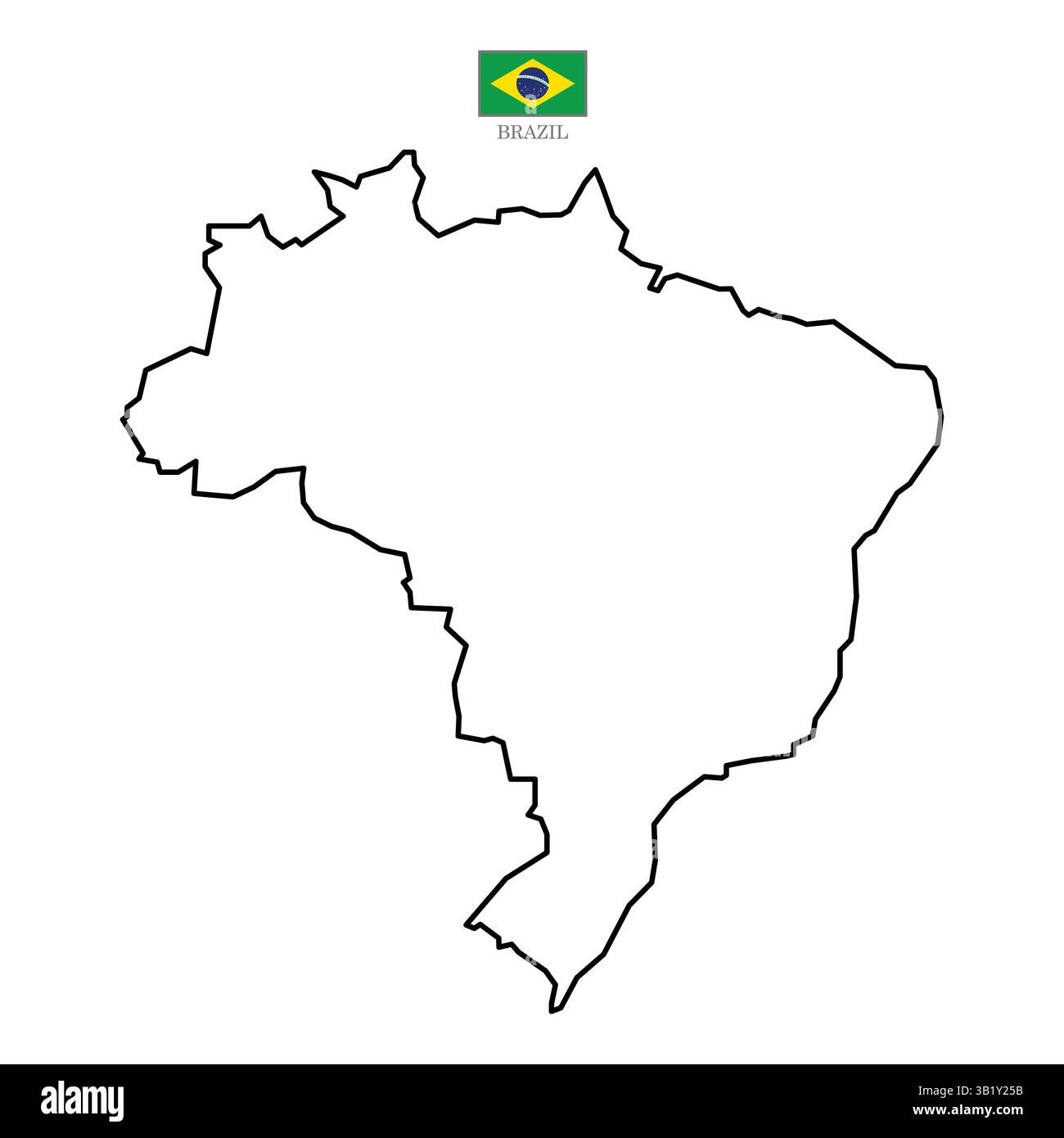 Brasilien Konturvektorkarte mit Fahne in Farbe. Weiße flache Karte mit Rändern auf weißem Hintergrund. Detaillierte Darstellung Stock Vektor