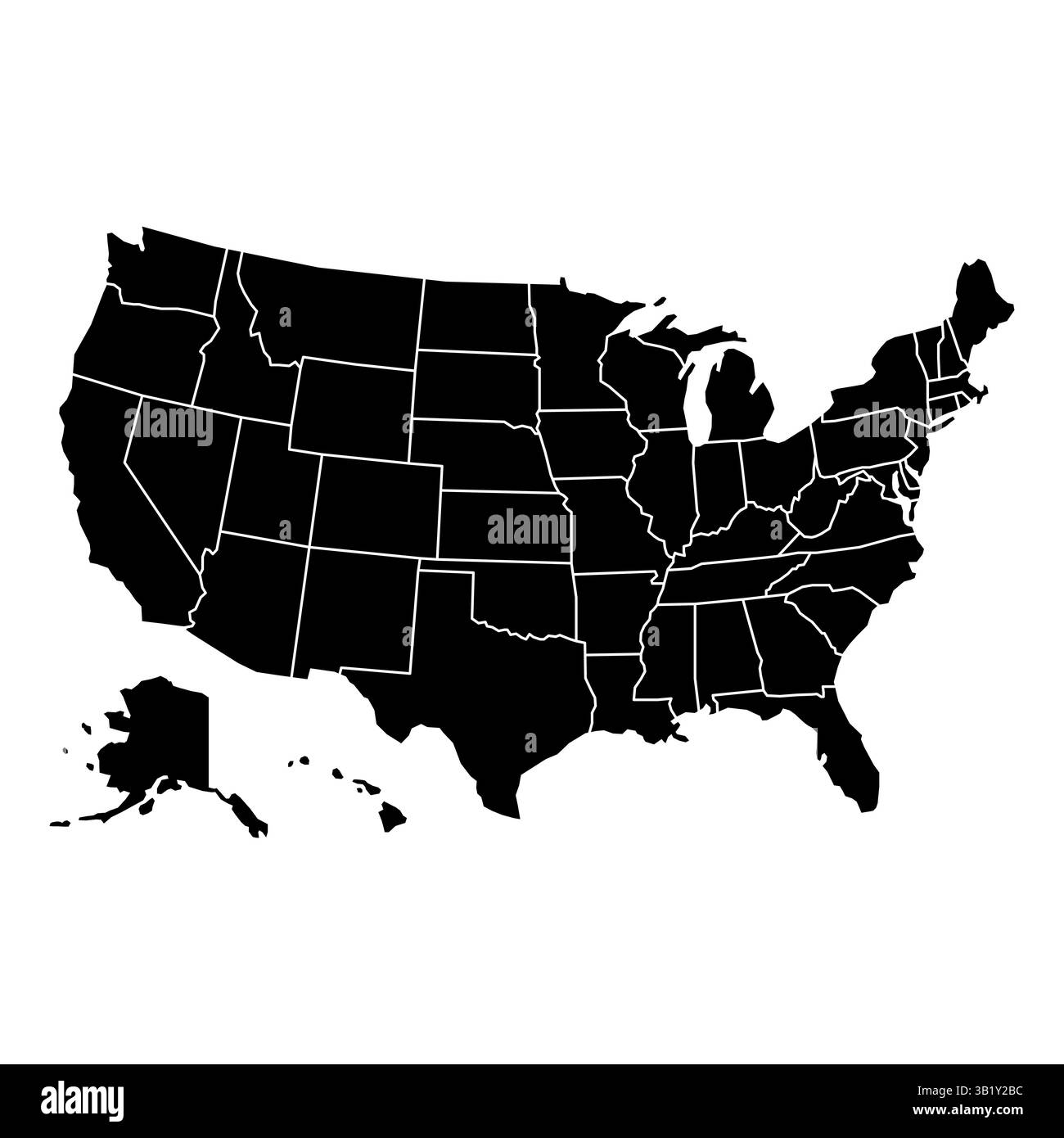 USA Kartenhintergrund mit status. Karte der Vereinigten Staaten von Amerika isoliert auf weißem Hintergrund. Vektorabbildungskarte Stock Vektor