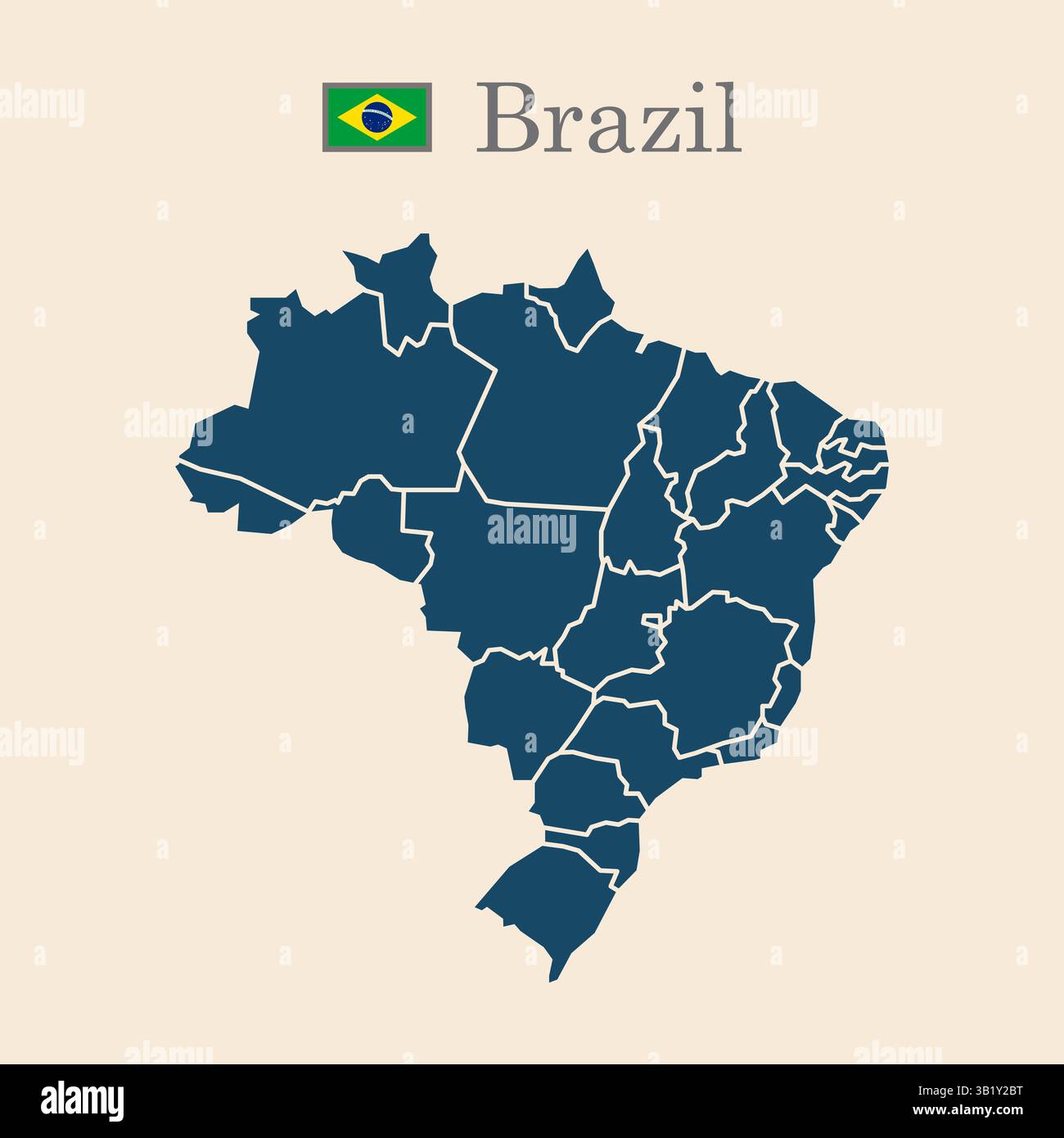 brasilien Karte im alten Stil mit Flagge, Vektorillustration, isoliert auf Hintergrund. Weiße flache Karte mit Rändern auf weißem Hintergrund. Sehr detaillierte Anzeige Stock Vektor