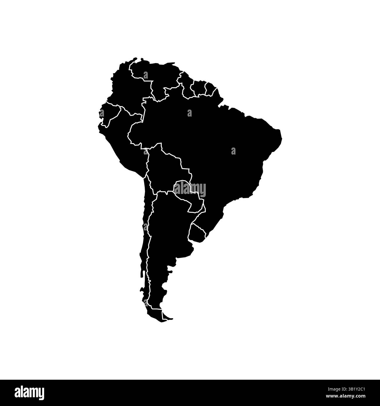 Südamerika isolierte Karte auf weißem Hintergrund mit Bundesstaat. Vektorillustration, sehr detailliert. Brasilien, Argentinien, chile, bolivien. Stock Vektor