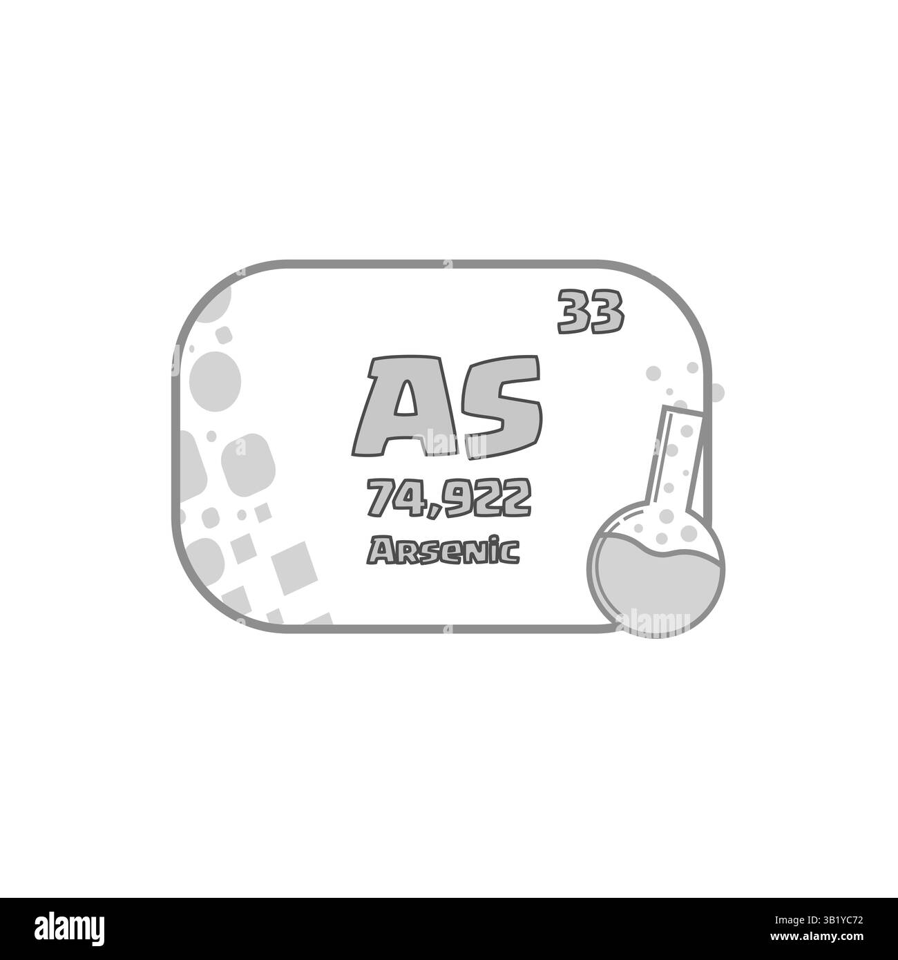 Arsen-Atomsymbol. Als periodisches Element. Symbol für Chemievektor. Wissenschaftliche Graustufenkarte. Stock Vektor