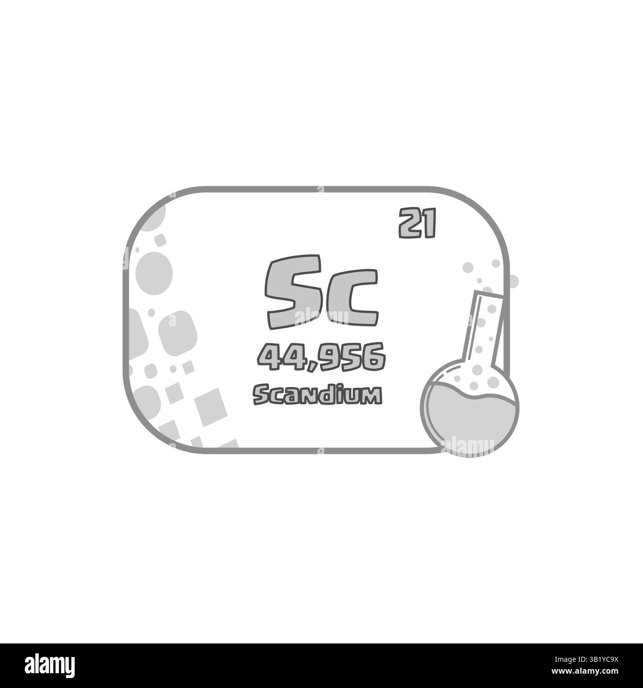 Scandium-Atomkarte. SC-Chemie-Quadrat. Symbol für periodischen Vektor. Wissenschaftslernobjekt. Stock Vektor