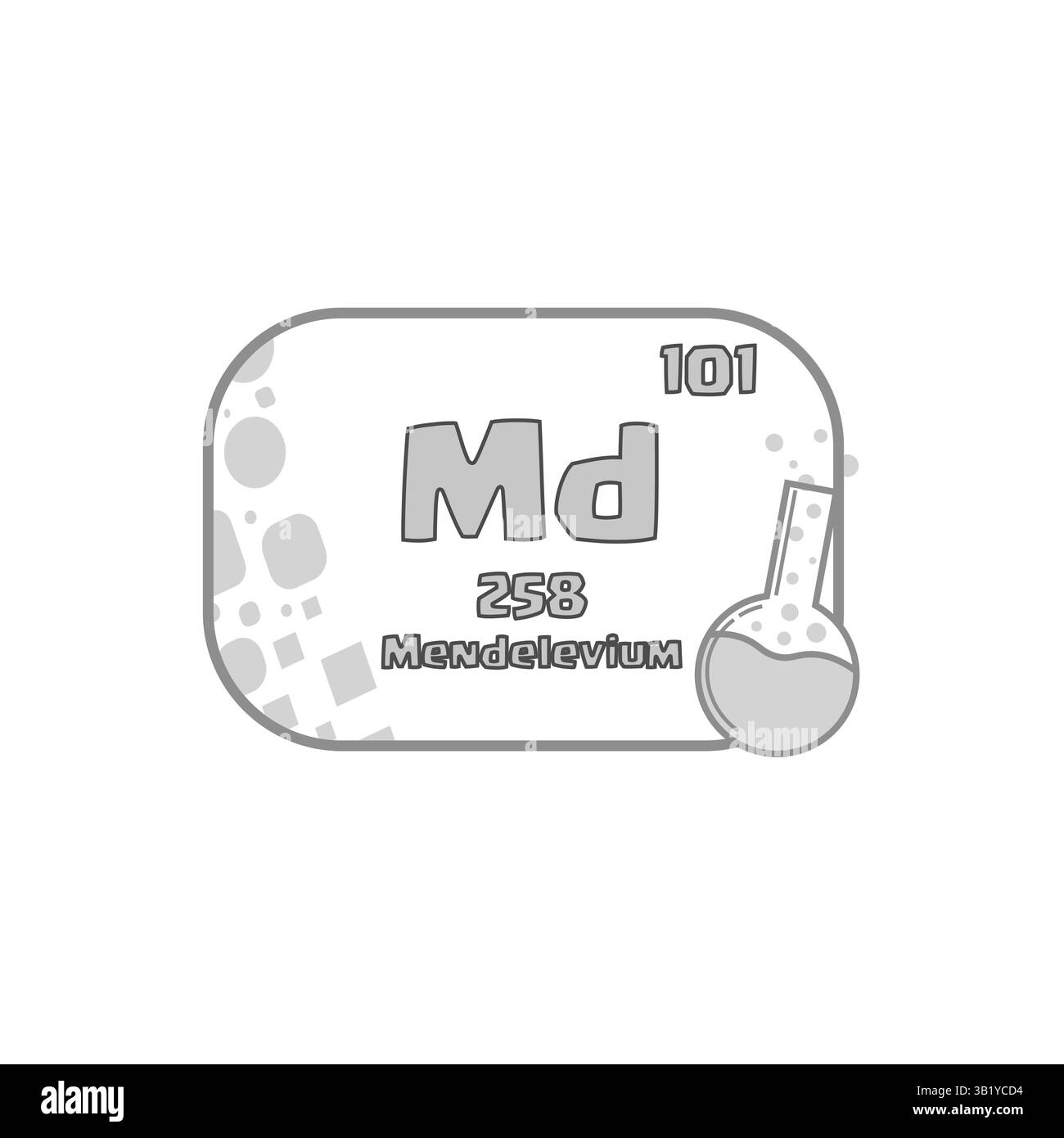 Mendelevium-Elementsymbol. Nummer einhundert. Symbol für Vektor-Wissenschaft. Graues Flaschendetail. Stock Vektor