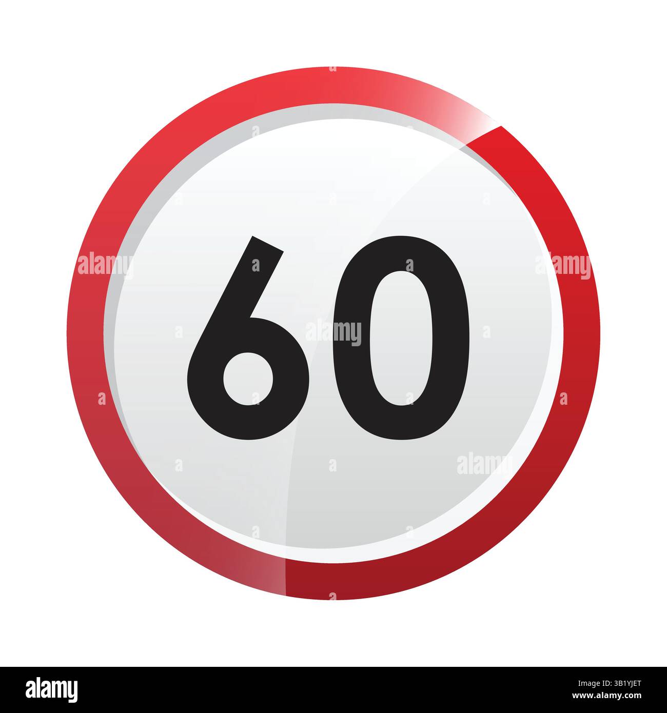 60 Geschwindigkeitsbegrenzungsschild – ein rotes und weißes Verkehrszeichen, das die Höchstgeschwindigkeit von 60 km/h oder mph für Fahrzeuge anzeigt, Warnsymbol für Straßenverkehrssicherheit Stock Vektor