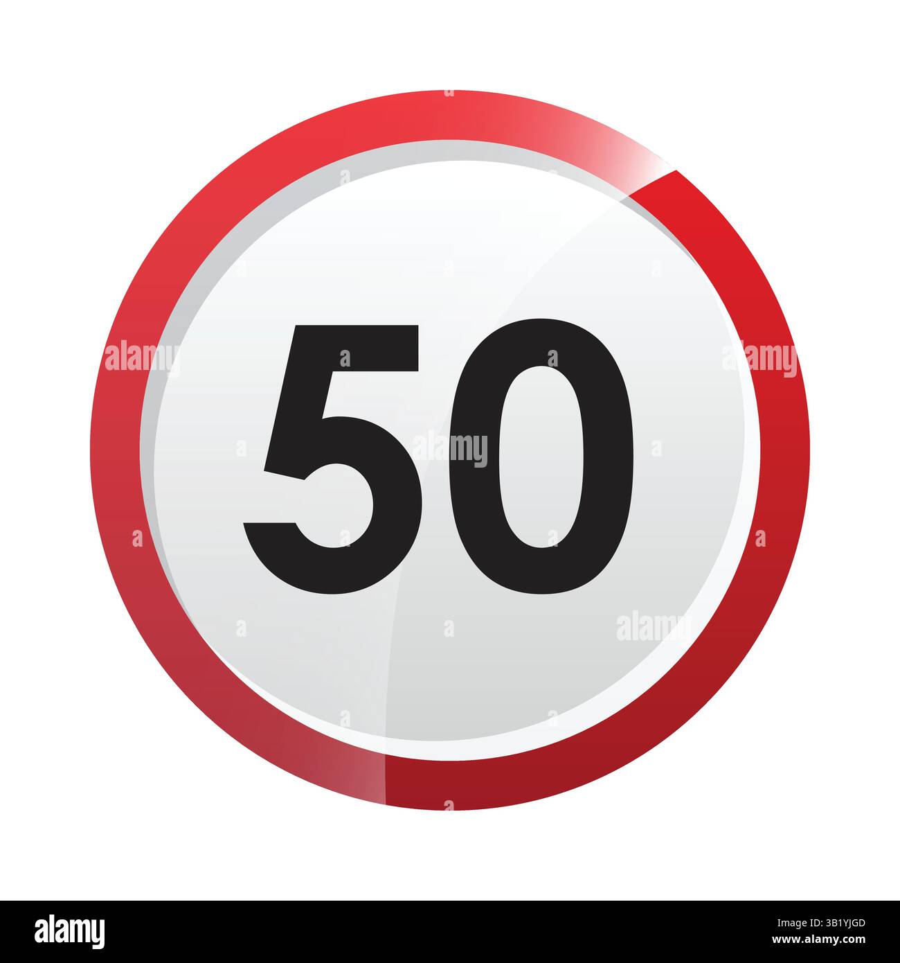 Geschwindigkeitsbegrenzung 50 Schild – ein rotes Kreisverkehrszeichen, das die Höchstgeschwindigkeit von 50 km/h oder mph aus Gründen der Straßenverkehrssicherheit und der Fahrvorschriften anzeigt Stock Vektor