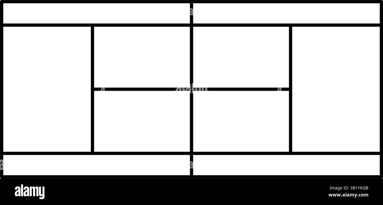 Illustration einer einfachen Linienzeichnung eines Tennisplatzes, Vektor-Illustration Stock Vektor