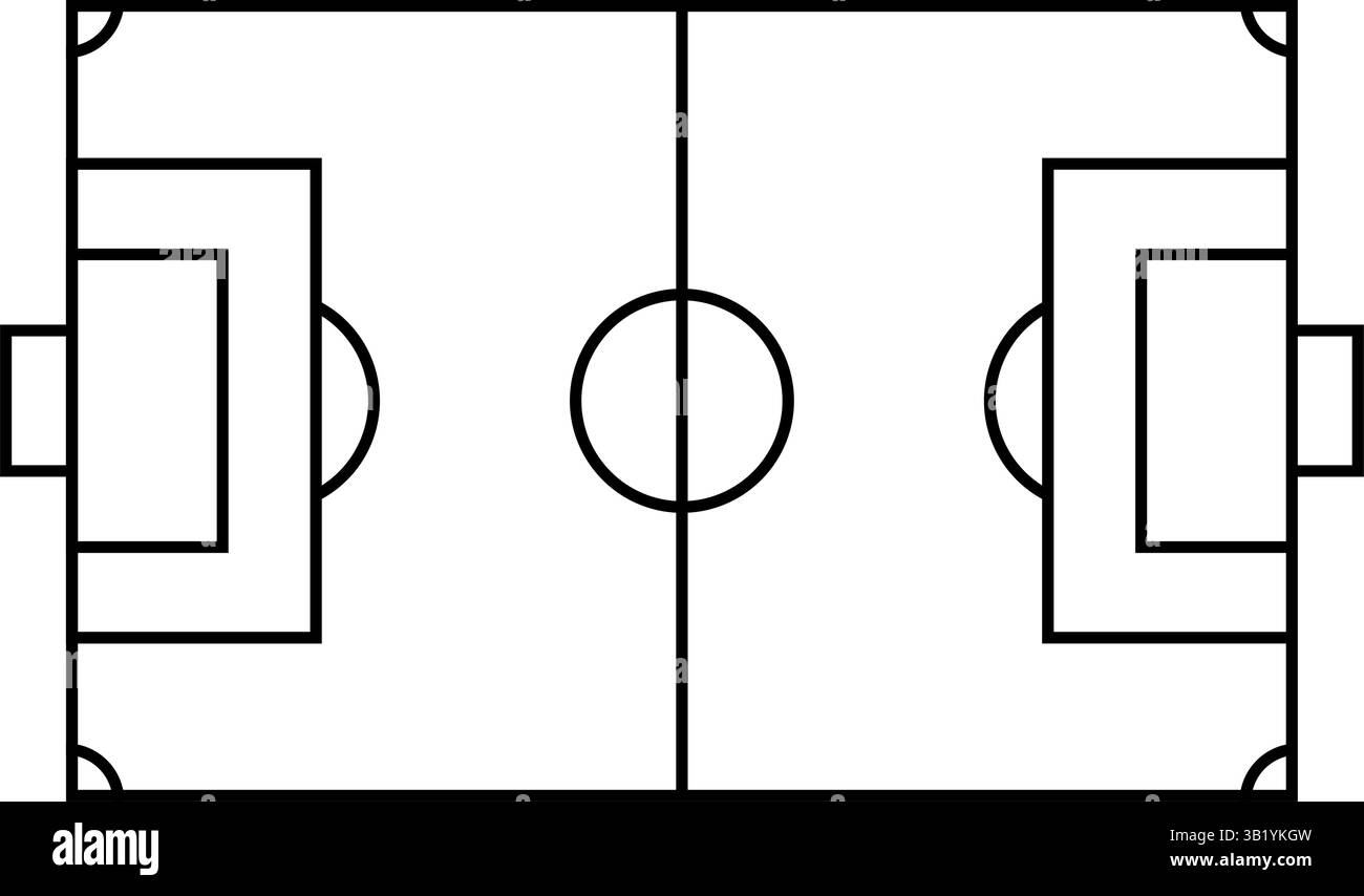 Illustration einer einfachen Linienzeichnung eines Fußballplatzes, Vektorillustration Stock Vektor Illustration einer einfachen Linienzeichnung eines Fußballplatzes, Vektorillustration Stock Vektor