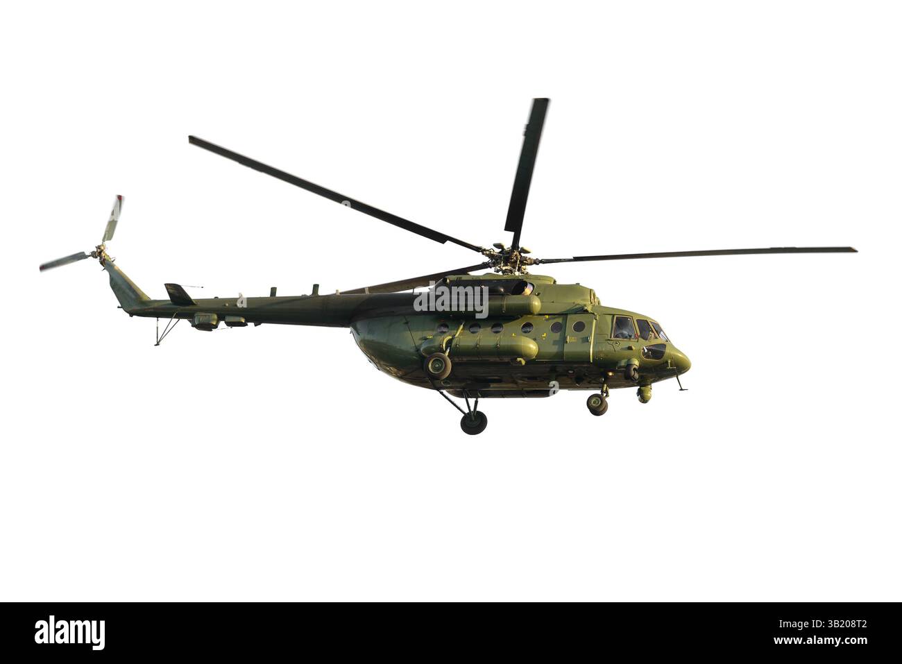 Hauptrotorsystem russischer Luftfahrt Hubschrauber Rotorblätter Militär Farben isoliert weißen Hintergrund Stockfoto