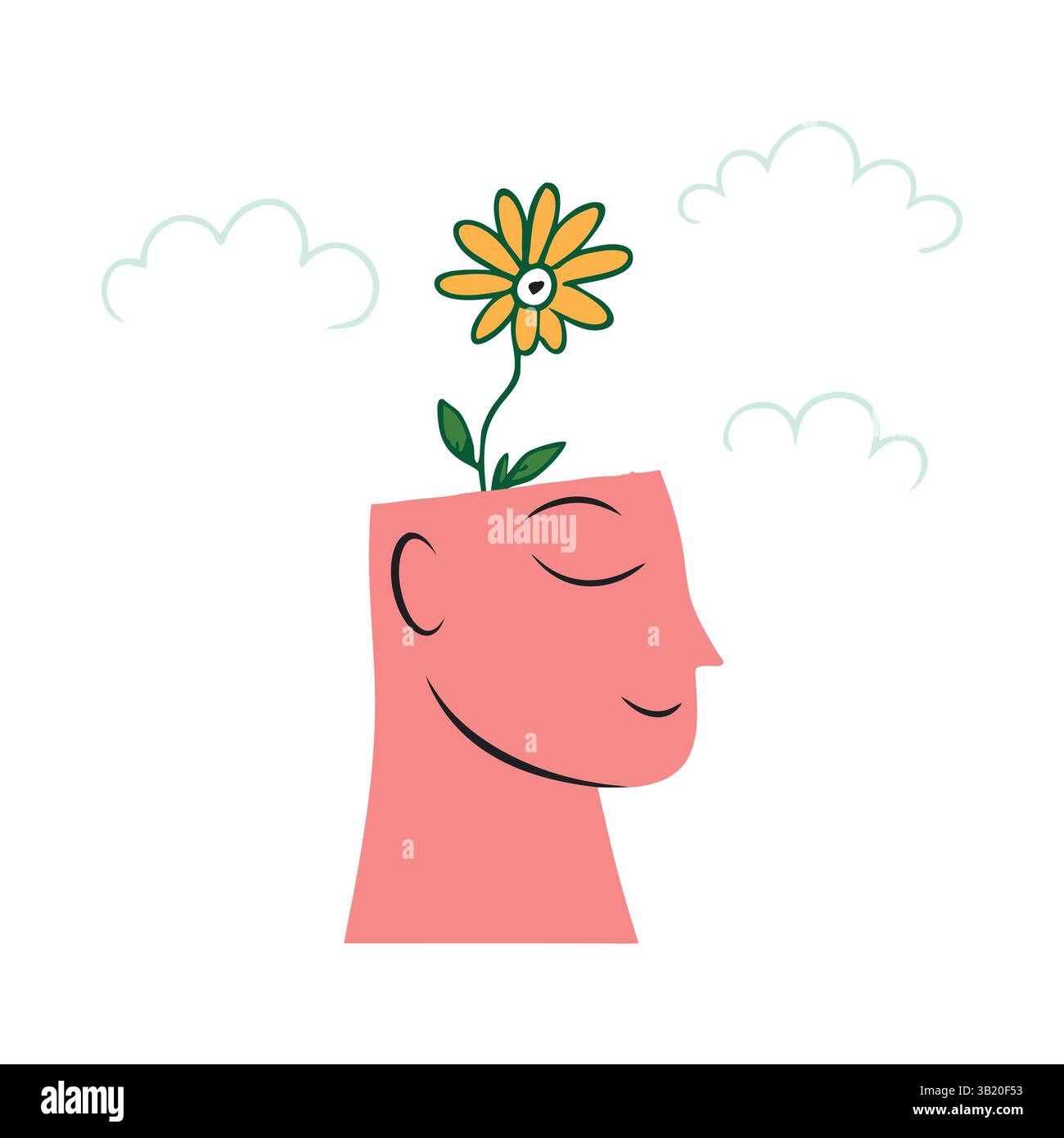 Psychische Gesundheit Mensch Mit Blumen Stock Vektor