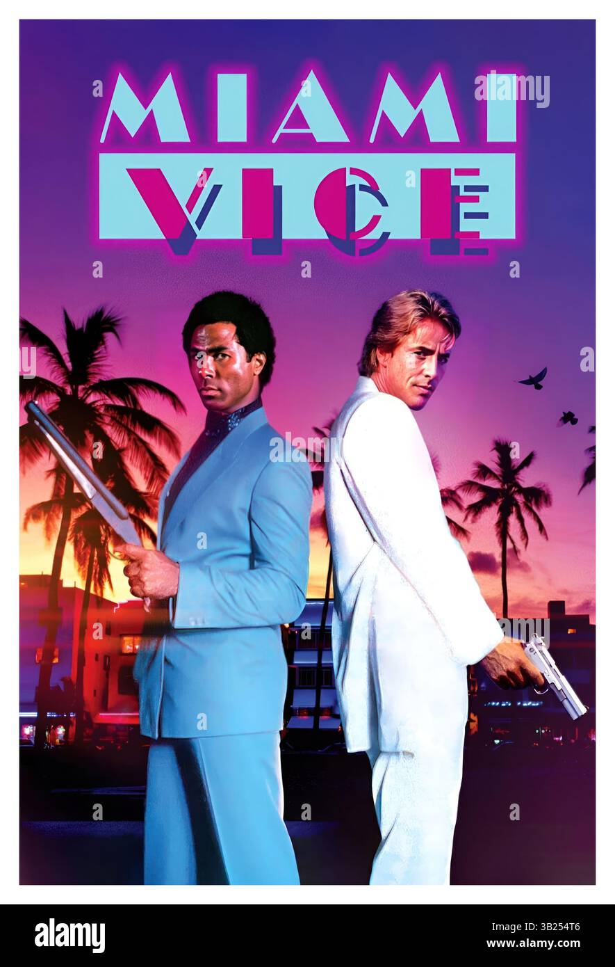 DON JOHNSON und PHILIP MICHAEL THOMAS in MIAMI VICE (1984) unter der Regie von JOHN NICOLELLA, LEON ICHASO und RICHARD COMPTON. Quelle: UNIVERSAL TV/Album Stockfoto