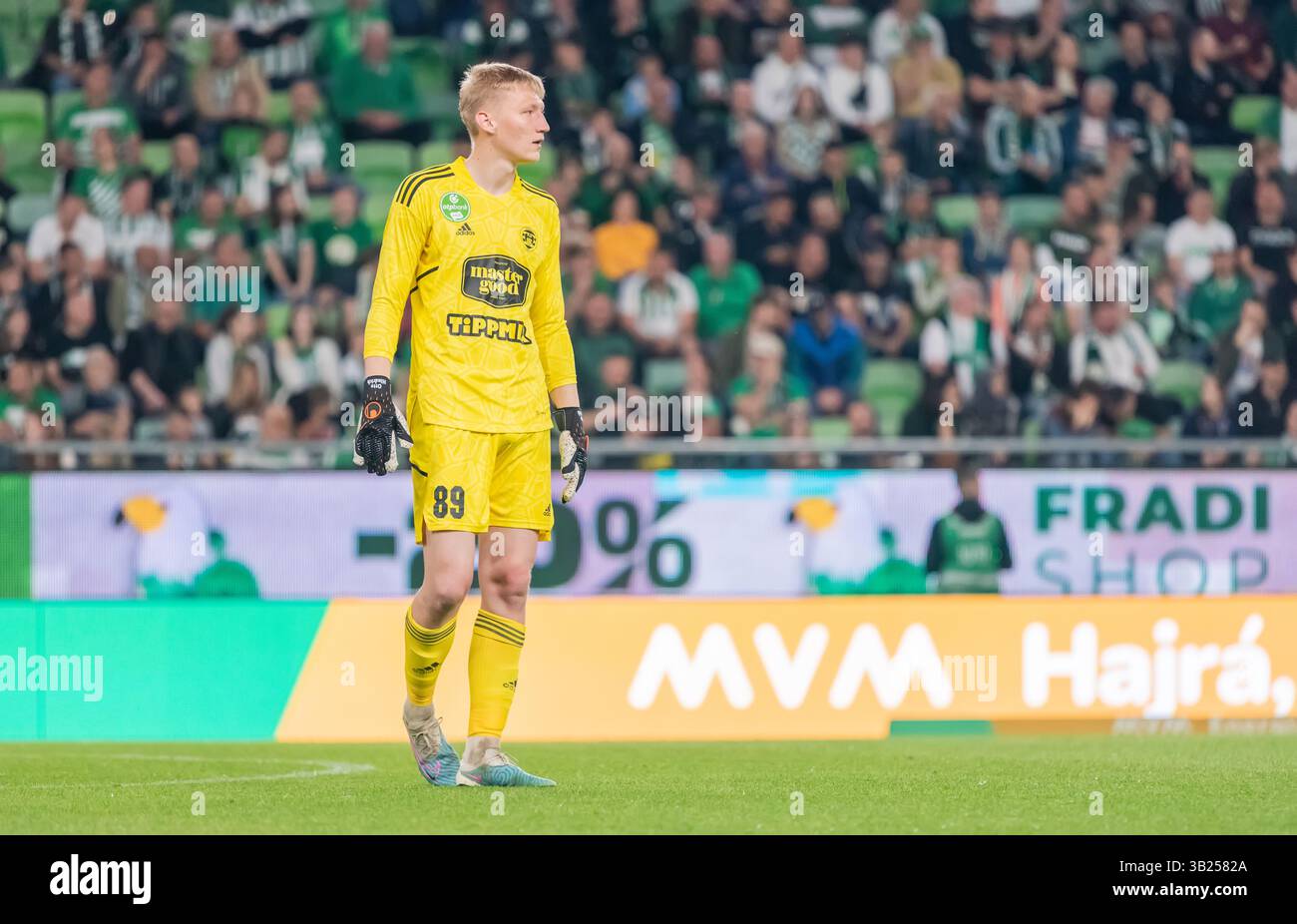 Budapest, Ungarn – 6. Mai 2023. Kisvarda Torhüter Otto Hindrich während des ungarischen Ligaspiels Ferencvaros gegen Kisvarda (3:0). Stockfoto