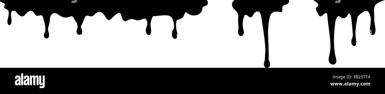Silhouette von Tropf- und Flüssigkeitstropfen, Tropfen von Farbe, Tintentropfen, geschmolzene Schokolade, Ölflecken, Vektorillustration, Schablonenkunst Stock Vektor