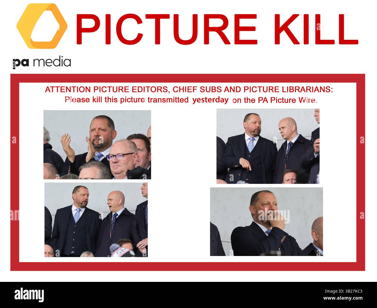 ACHTUNG BILDREDAKTEURE, CHIEF SUBS UND BILDERBIBLIOTHEKARE: Bitte töten Sie diese Bilder, die St. Mirren gestern geschickt hat und die fälschlicherweise als Kevin Thelwell betitelt wurden, weil die Identität der Person nicht bekannt war. Bilddatum: Samstag, 26. April 2025. EINSCHRÄNKUNGEN: Verwendung unterliegt Einschränkungen. Nur redaktionelle Verwendung, keine kommerzielle Nutzung ohne vorherige Zustimmung des Rechteinhabers. Stockfoto