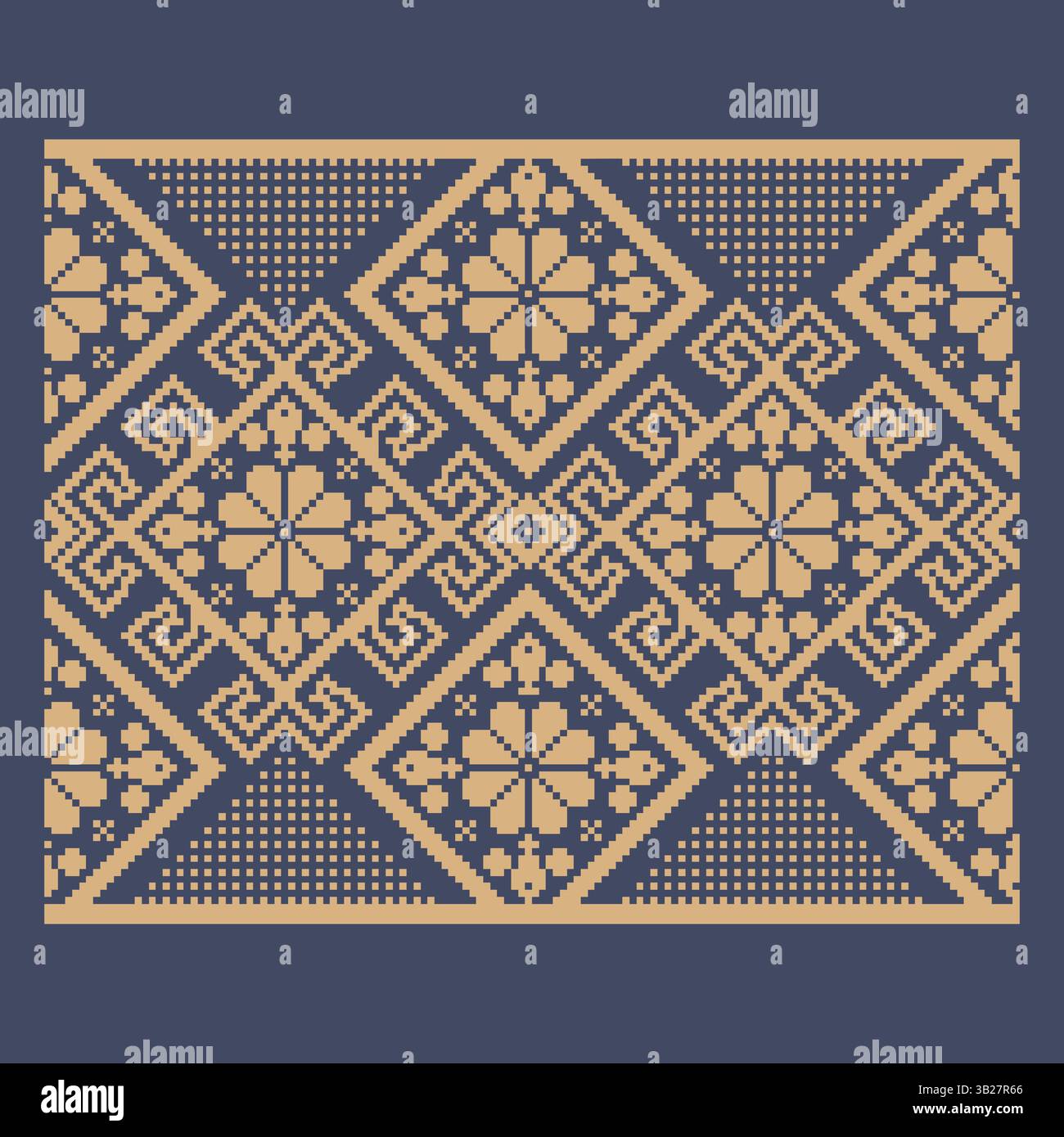 Ukrainisches Randmuster-Element. Schablone für Blockdruck oder Tätowierung. Einrichtung mit geometrischem Blumenmuster. Stock Vektor