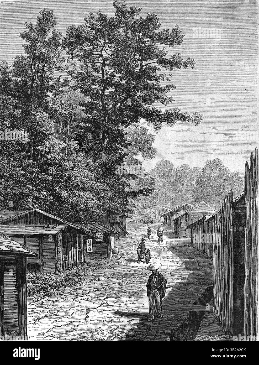 Früher Blick auf die Straße nach Benten oder Benten-dori Kanagawa, Honshu, Japan. Vintage oder historische Gravur oder Illustration 1866 Stockfoto