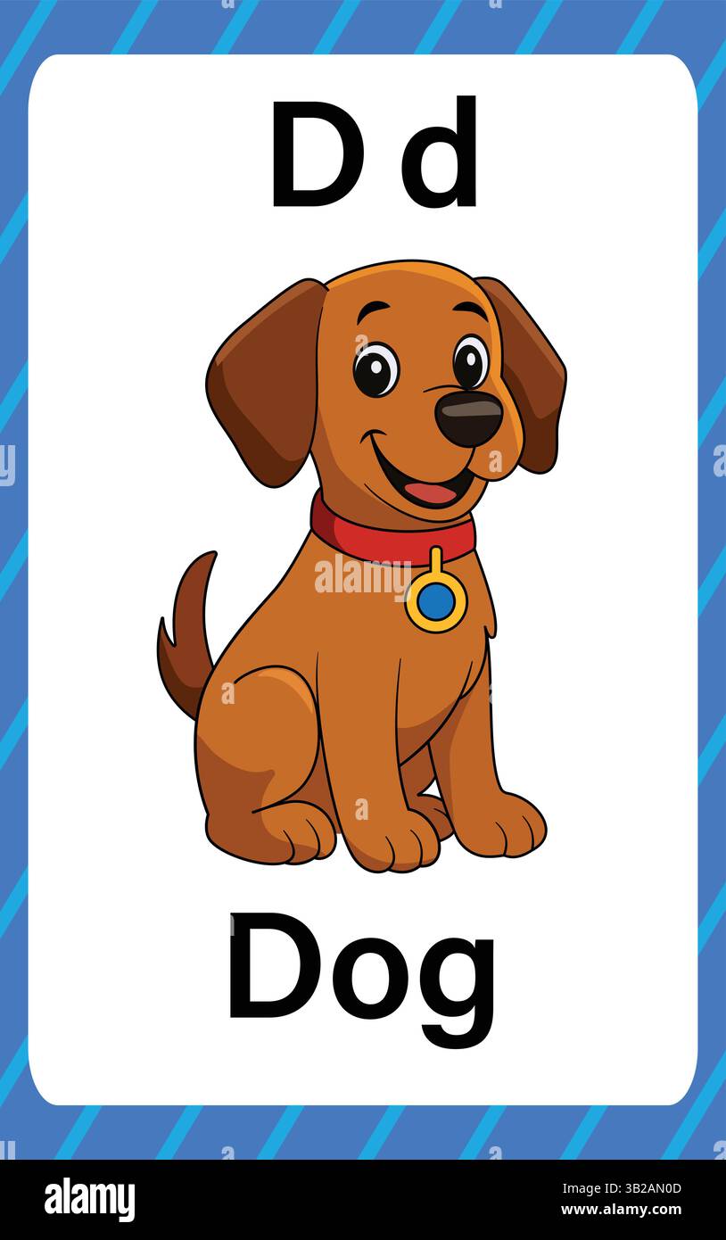 Alphabet-Karteikarte für Kinder mit dem Buchstaben d vom Hund Stock Vektor