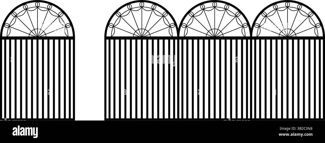Silhouette des vertikalen Zaunelements im Vintage-Stil. Tür aus Eisen. Elegante Gartentür Vektor Illustration Stock Vektor