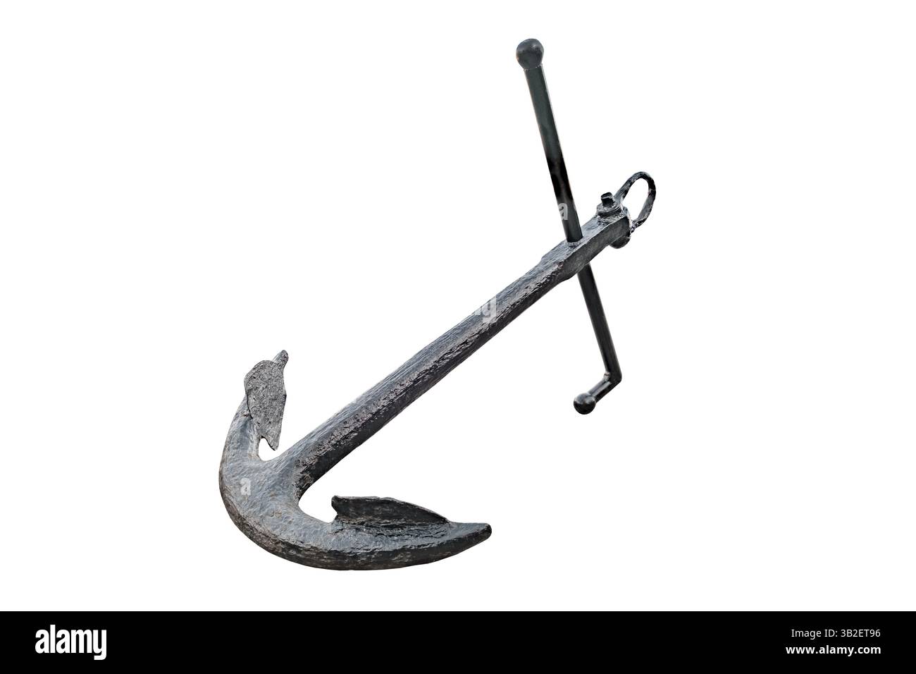 Alter admiralitätsanker mit Eisenstab, isoliert auf weiß mit Schneideweg Stockfoto