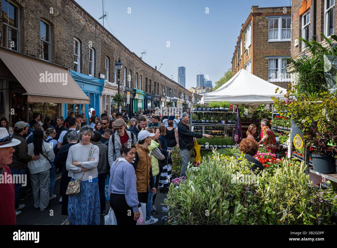 Columbia Road Flower Market London - ein sehr beliebter Sonntagsmarkt in East London Stockfoto