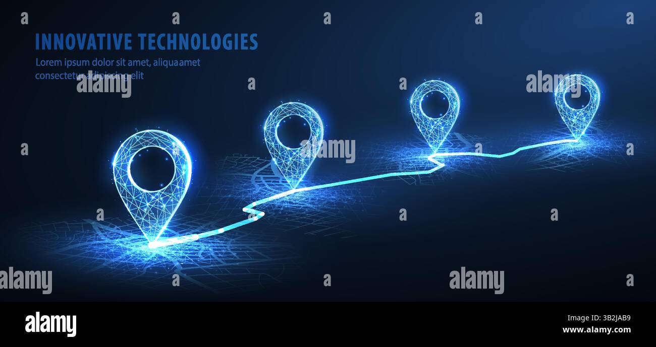 Vier Pins auf dem Stadtplan und der Leitung. Lieferung, Kartenstandort, Transportlogistik Stock Vektor