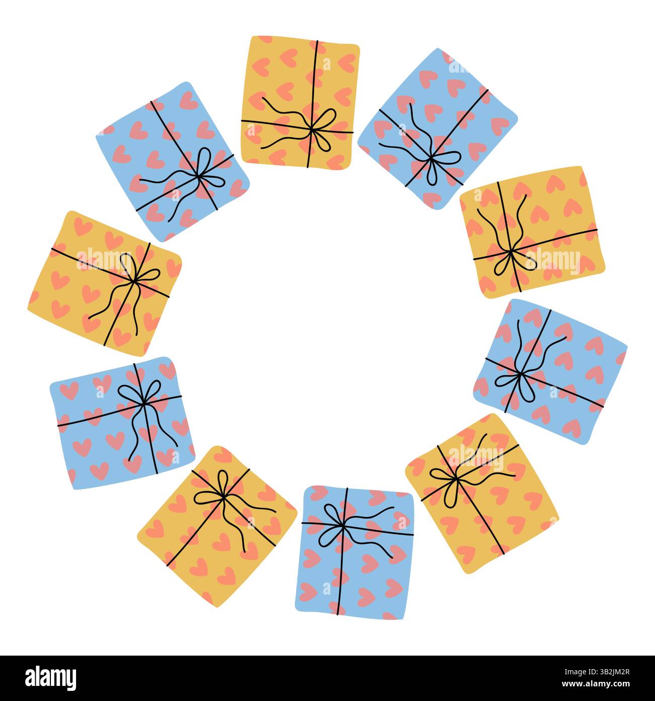 Farbenfrohe Geschenkverpackungen in kreisförmigen Mustern für festliche Feierlichkeiten Stock Vektor